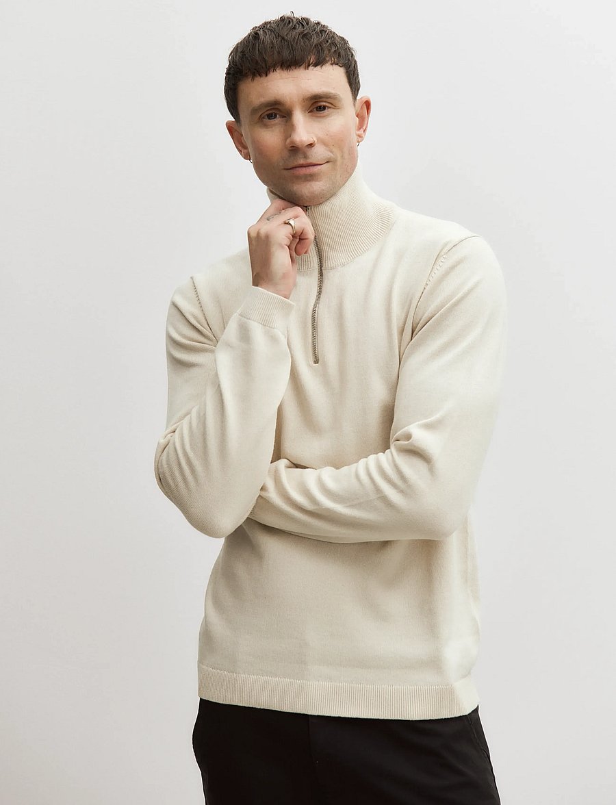 Enkel Studio - Half zip knit - poolpika lukuga džemprid - bone white - 5