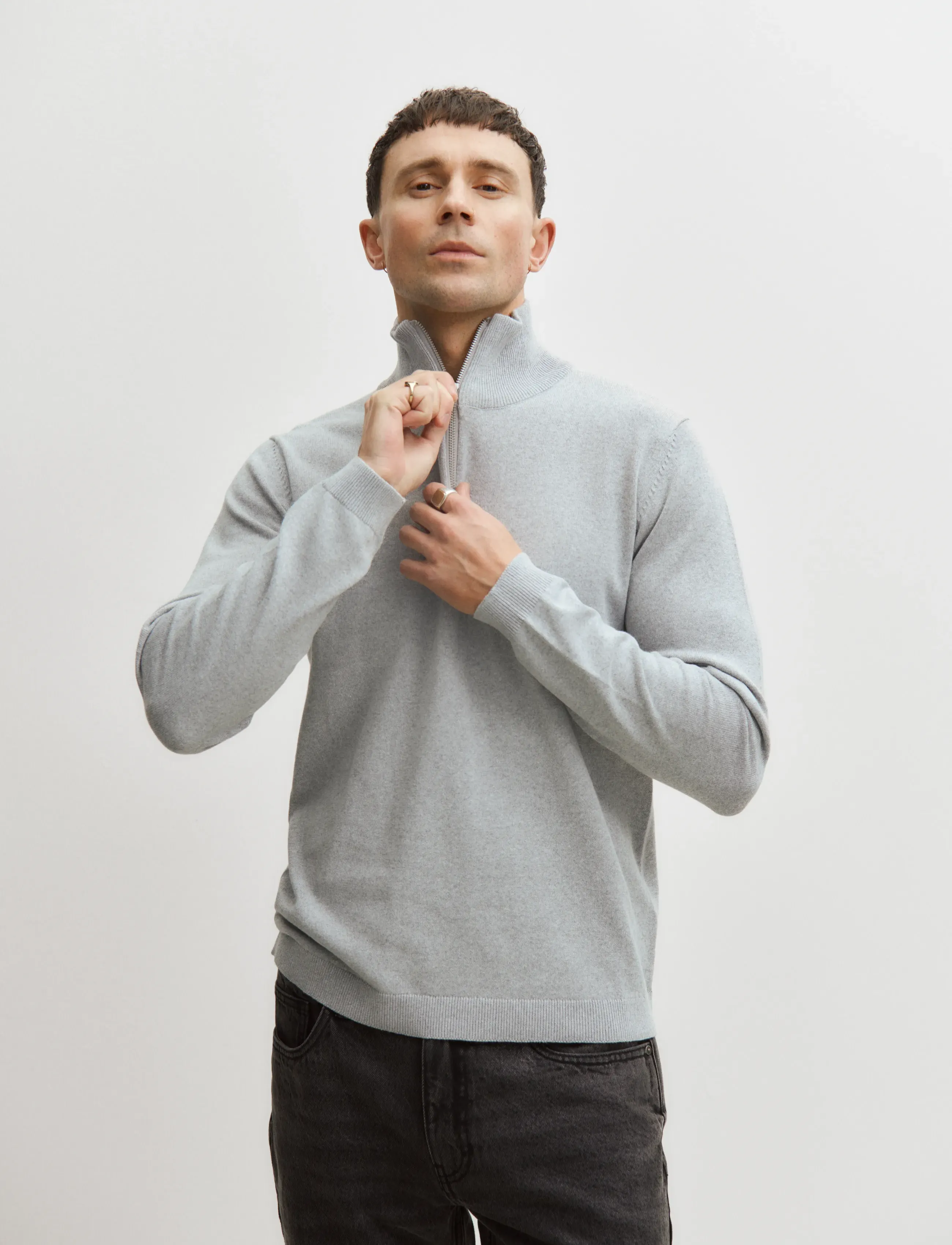Enkel Studio - Half zip knit - tõmblukk-kaelusega džemprid - grey mel - 5