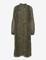 Envii - ENROY LS T-N DRESS AOP 6850 - midi dresses - olive leo - 0