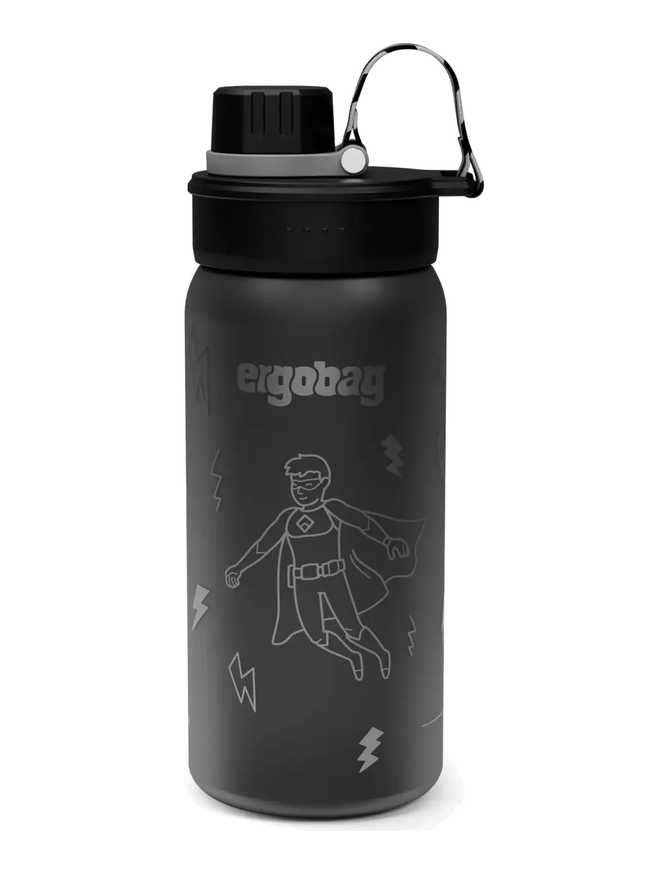 Ergobag Bottle Superhero, 550 ml, Home, Schwarz - Meal Time, Kinder