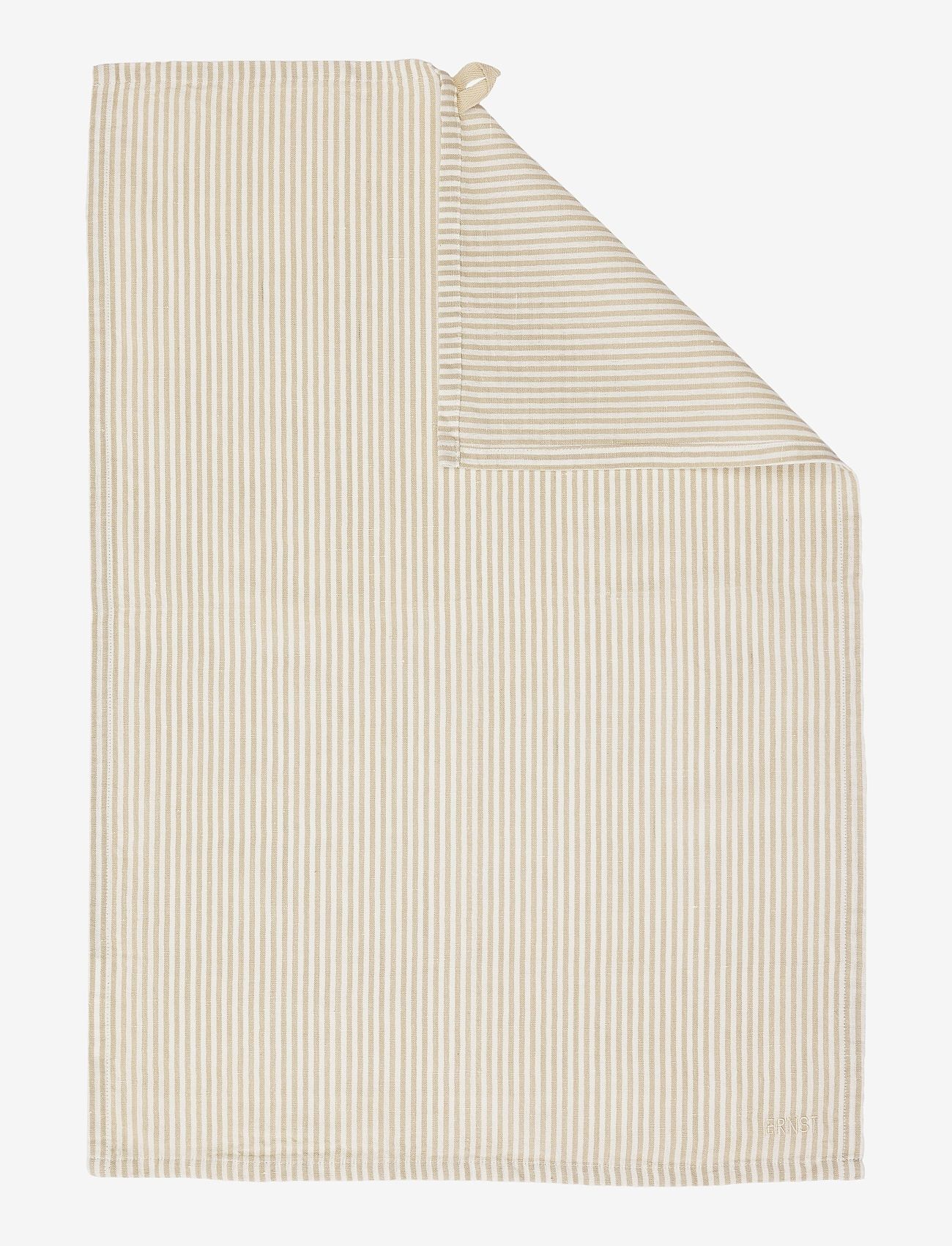 ERNST - Kitchen towel striped beige/white - beige/white - 0