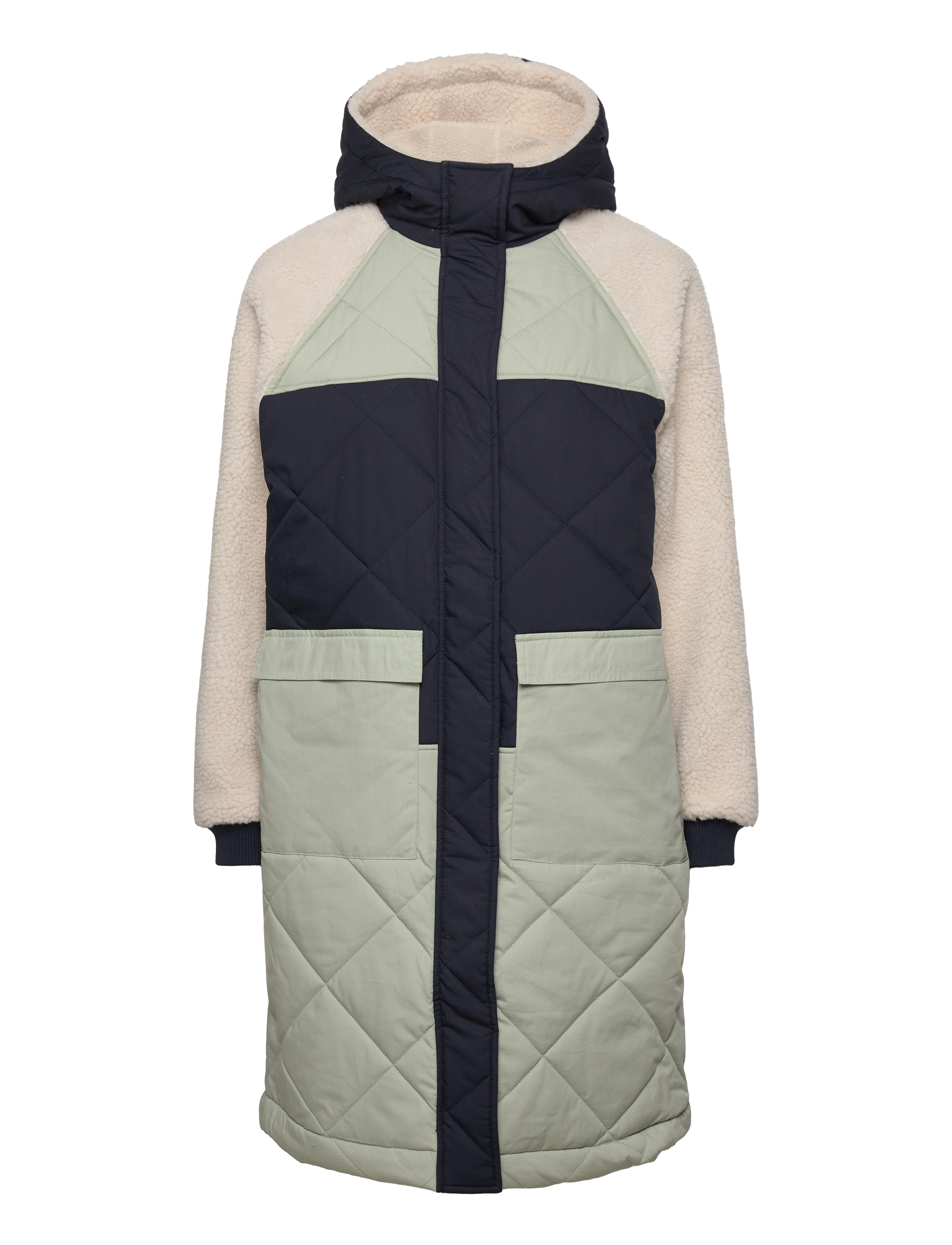 Esme Studios - ESStella Long Hood Quilt Jacket - colour blocking dk. sapphire/ desert sage/ sno - 0