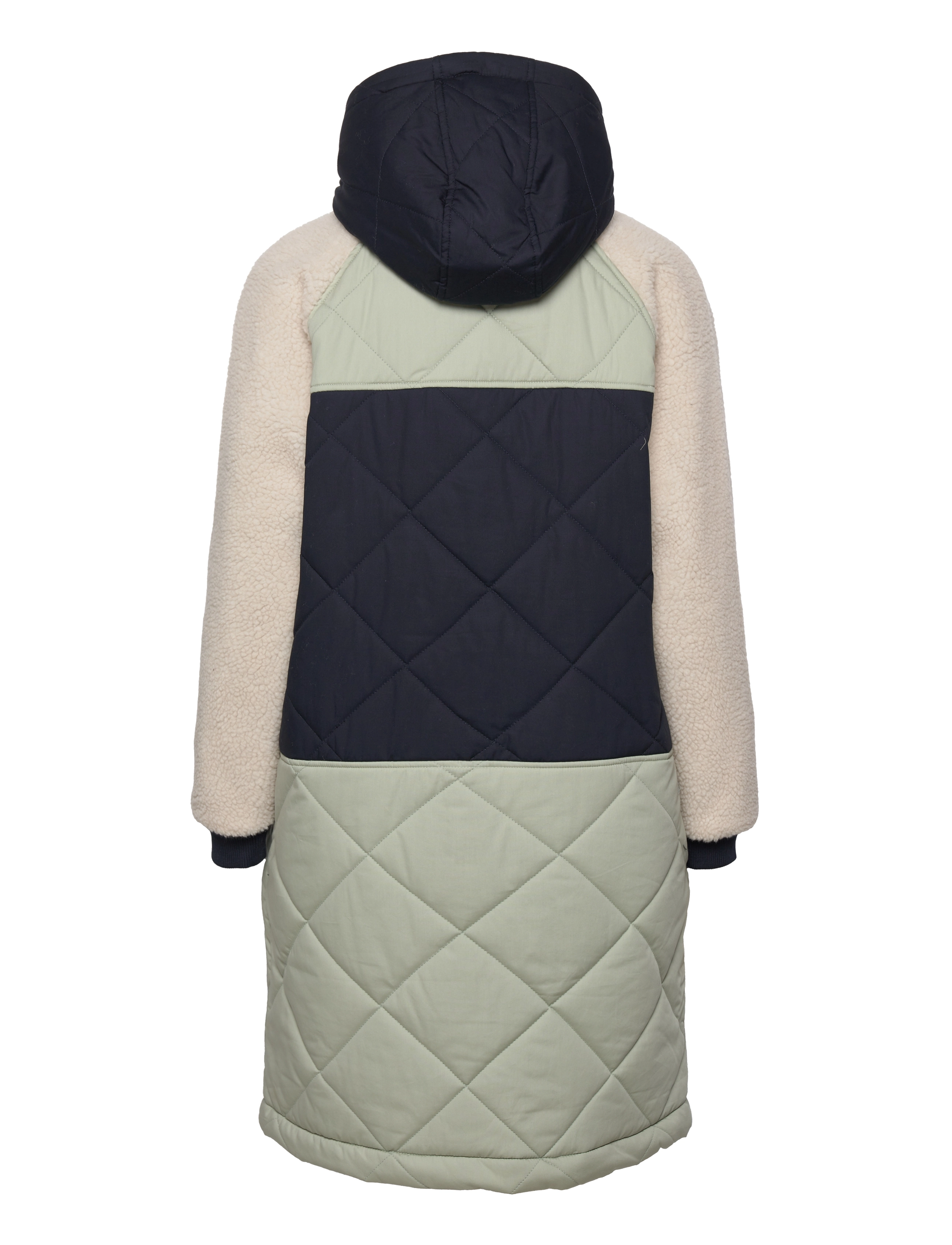 Esme Studios - ESStella Long Hood Quilt Jacket - colour blocking dk. sapphire/ desert sage/ sno - 1