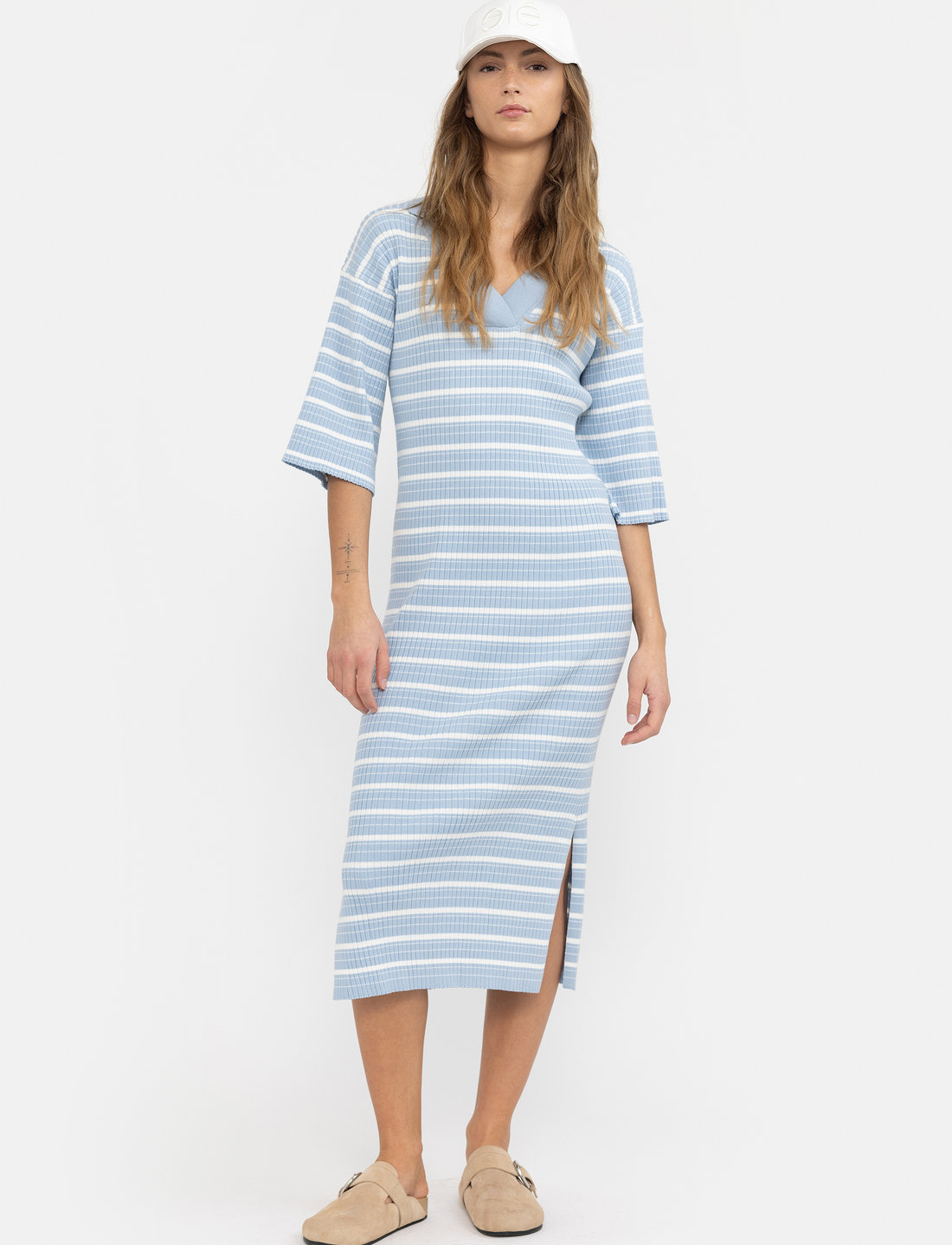 Light blue striped polo top dress