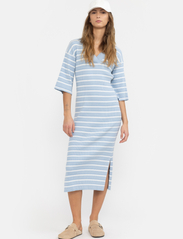 Esme Studios - ESAura Polo Dress Knit - bodycon dresses - blue fog stripes - 2