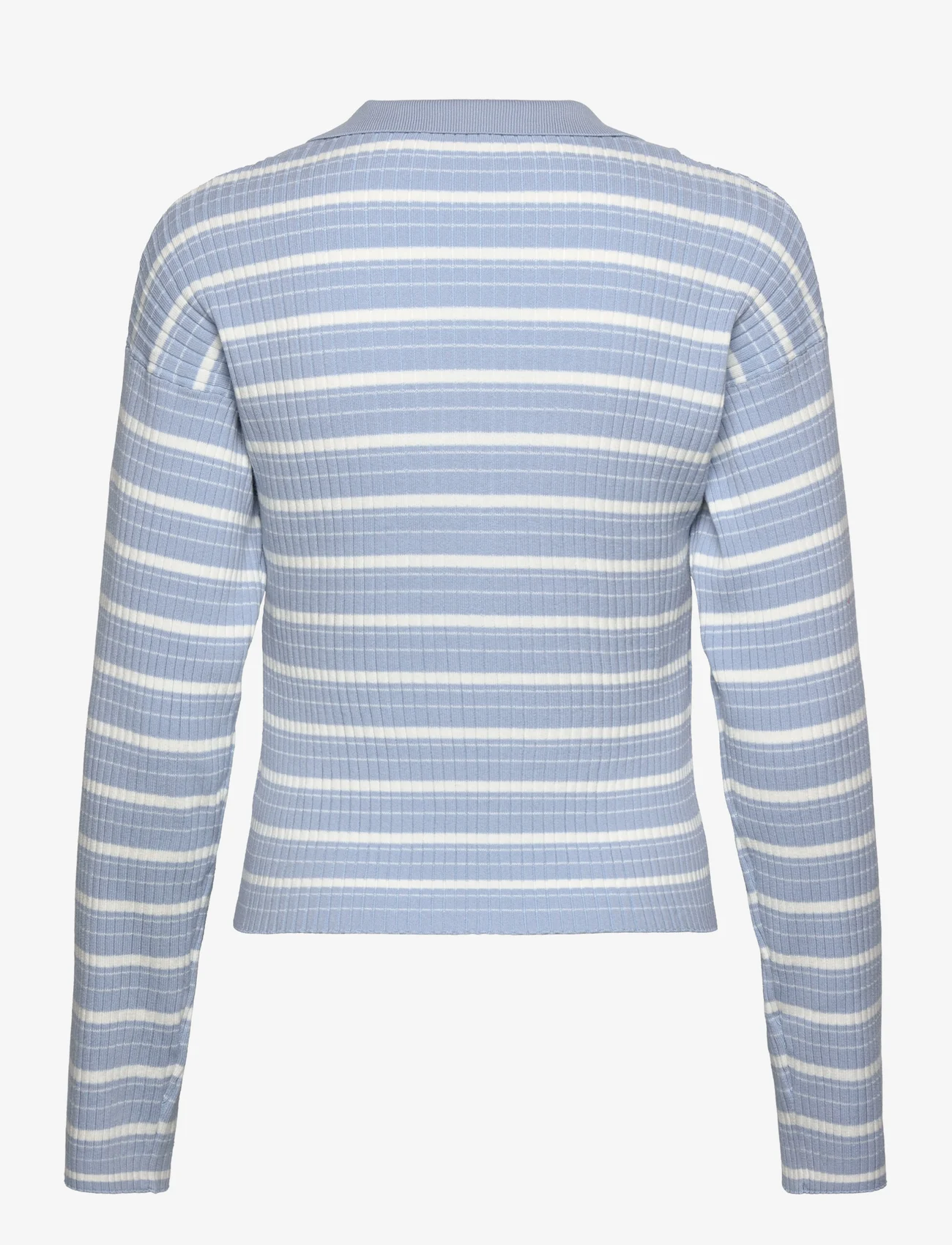 Esme Studios - ESAura Polo Knit - sweaters - blue fog stripes - 1