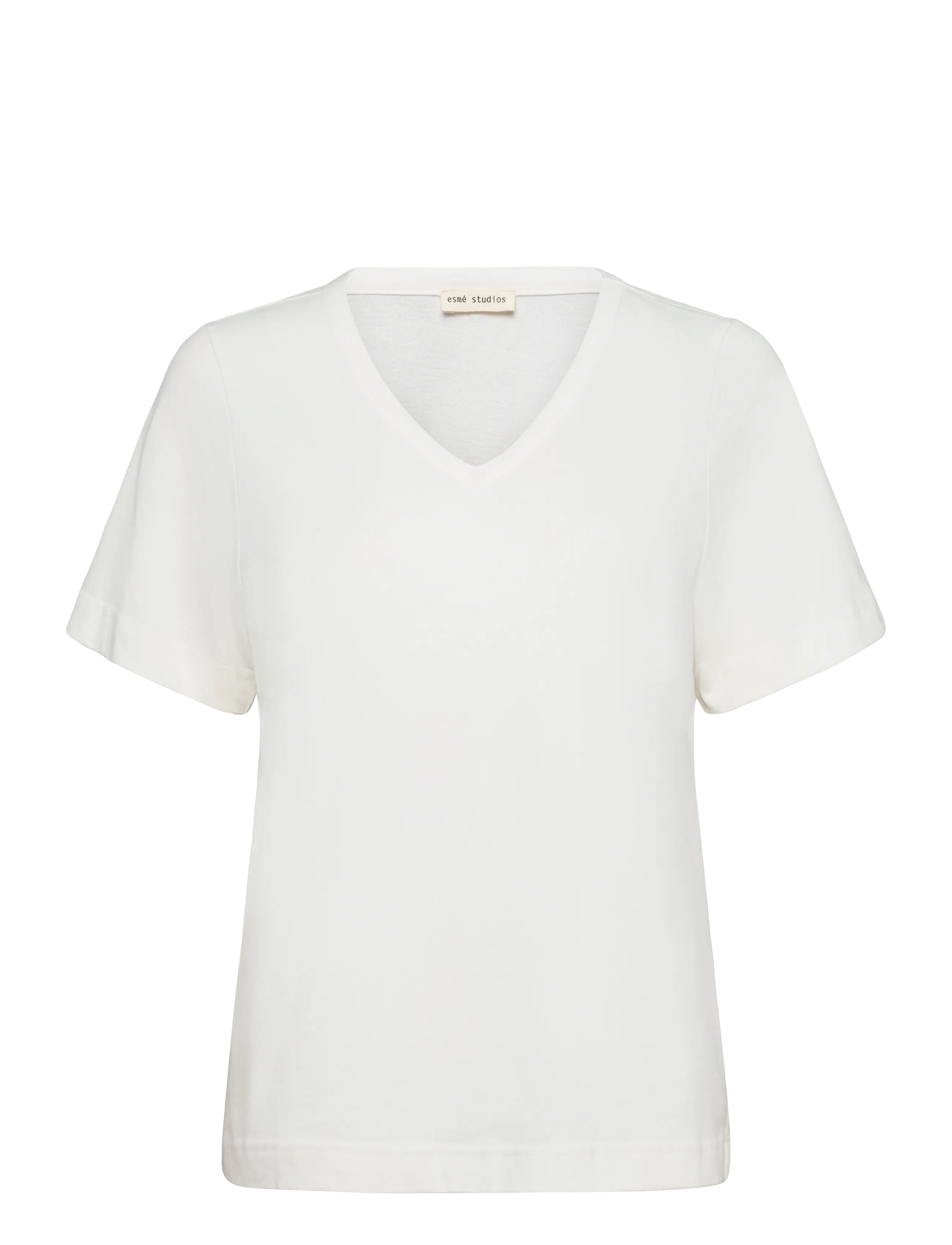 Esme Studios ESSigne V-neck T-shirt GOTS - T-shirts & tops - SNOW WHITE / white