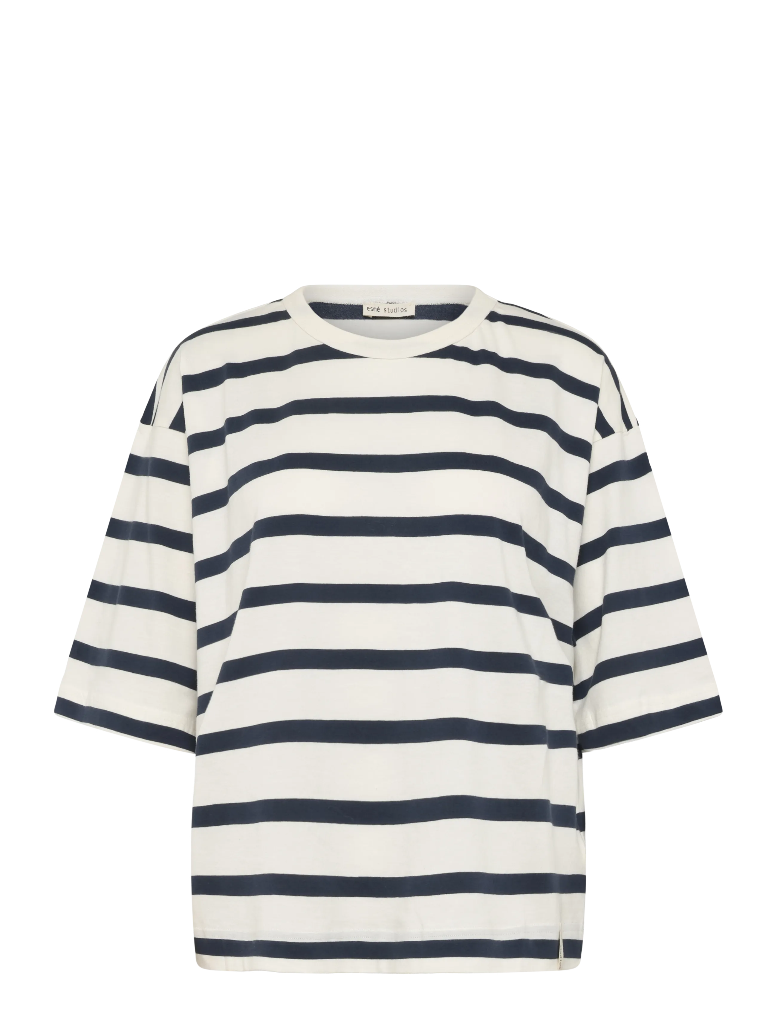 Esme Studios ESSigne Boxy T-shirt Stripe GOTS - Kläder - WHITE/ NAVY STRIPE / white