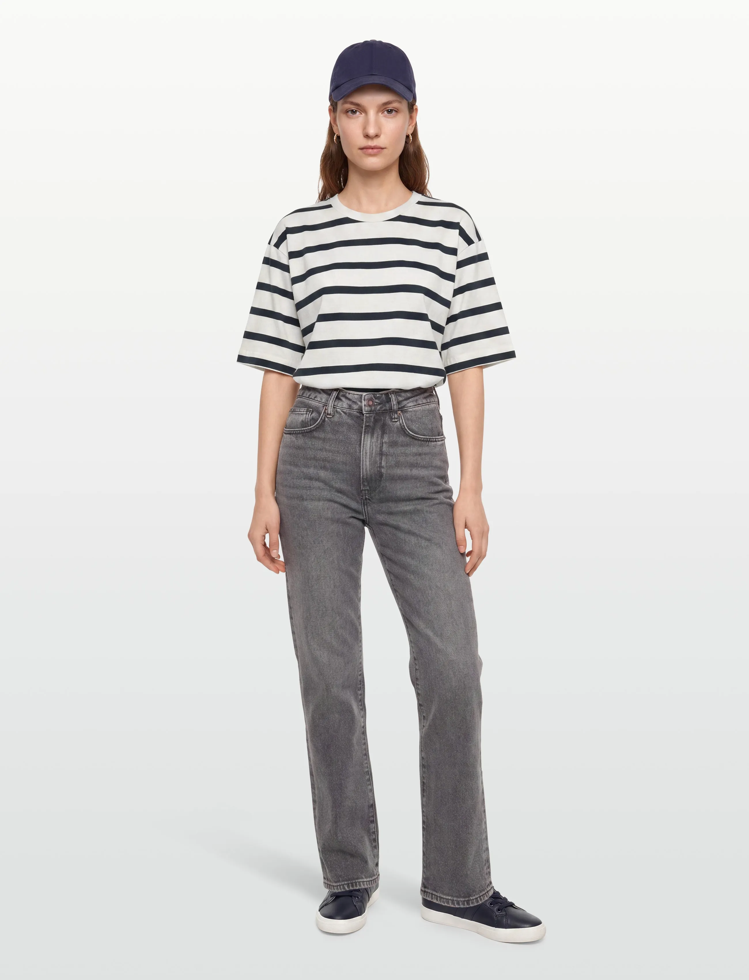 Esme Studios - ESSigne Boxy T-shirt Stripe GOTS - t-shirts & tops - white/ navy stripe - 0