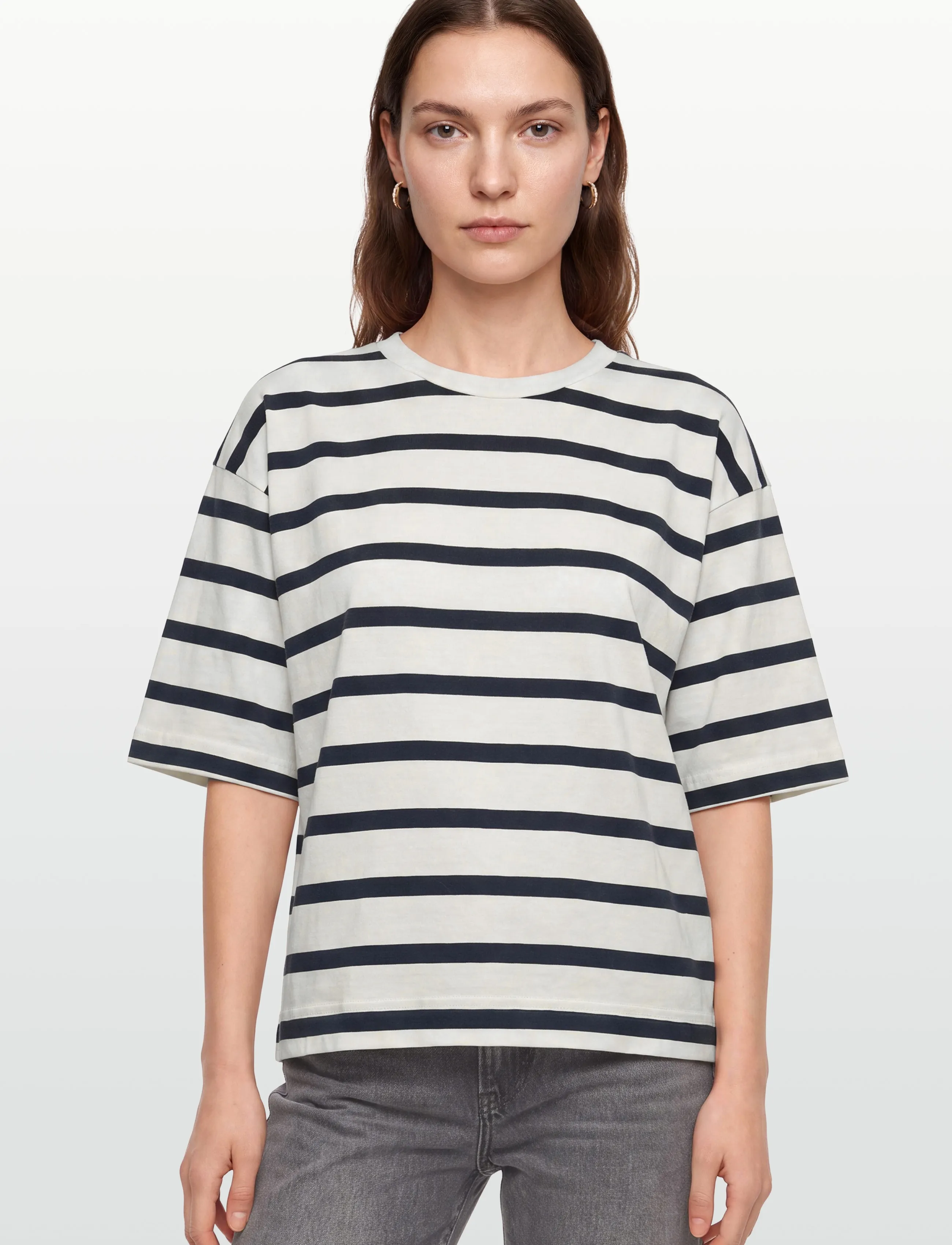 Esme Studios - ESSigne Boxy T-shirt Stripe GOTS - t-shirts & tops - white/ navy stripe - 3