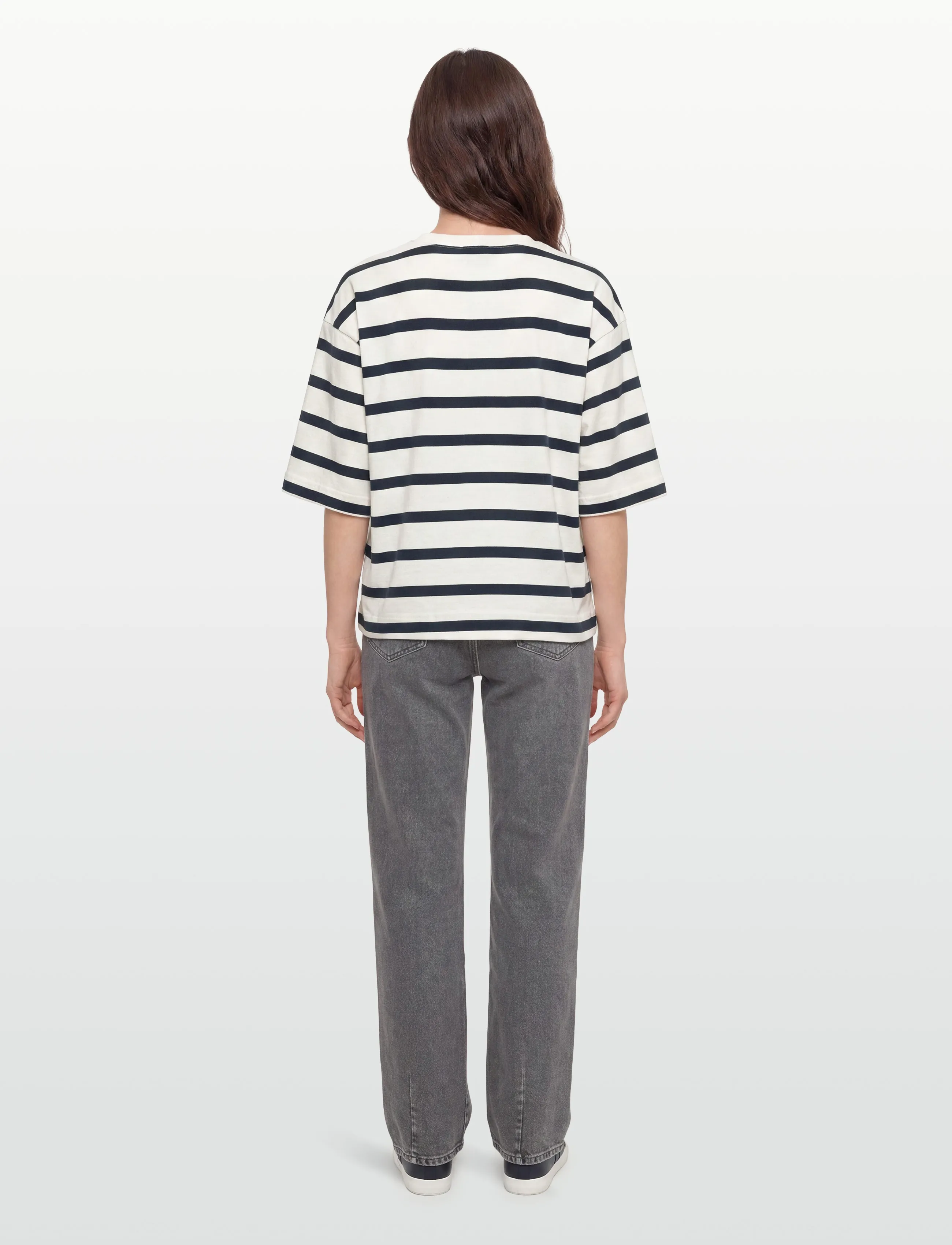 Esme Studios - ESSigne Boxy T-shirt Stripe GOTS - t-shirts & tops - white/ navy stripe - 4