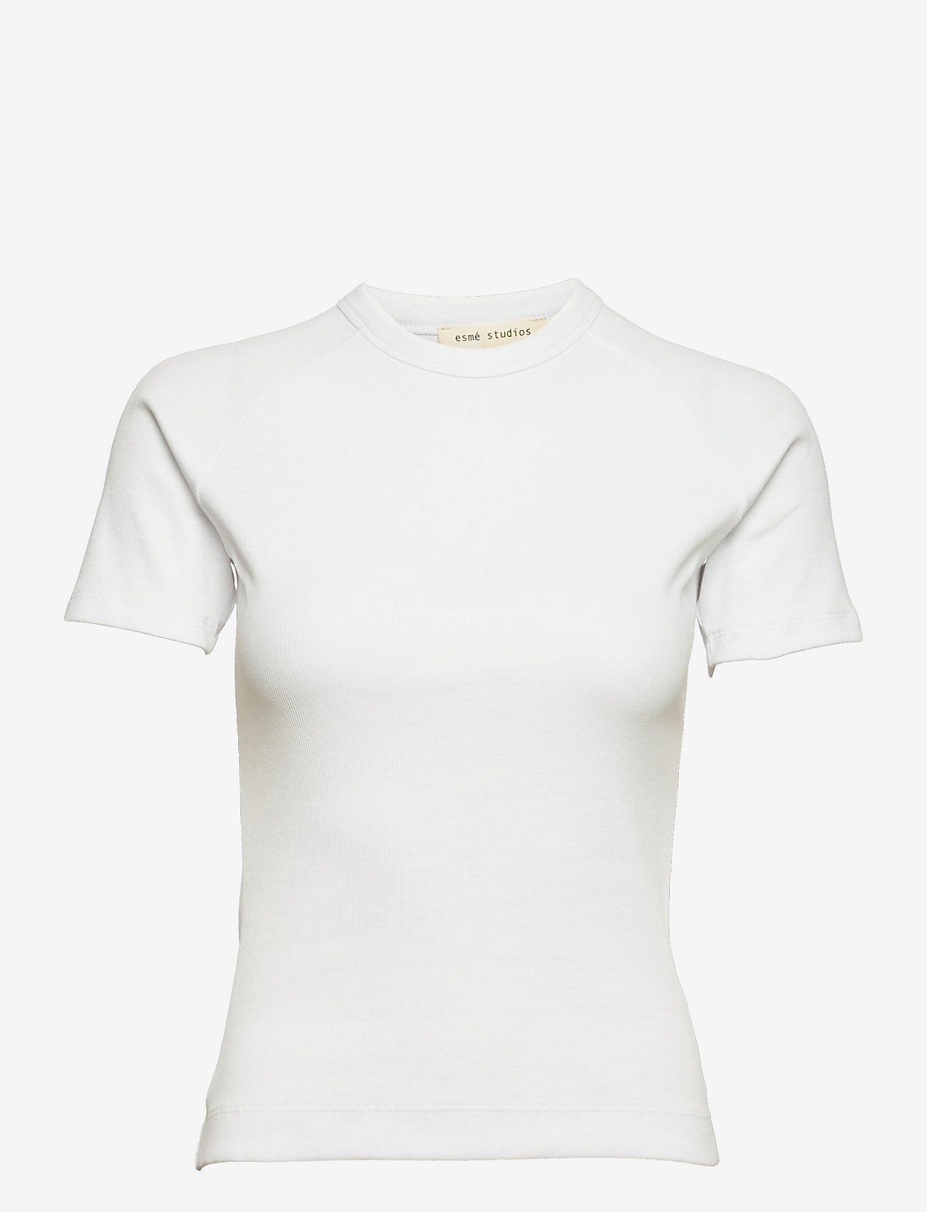 Esme Studios - ESBlossom SS O-neck Rib T-shirt - zemākās cenas - white - 0
