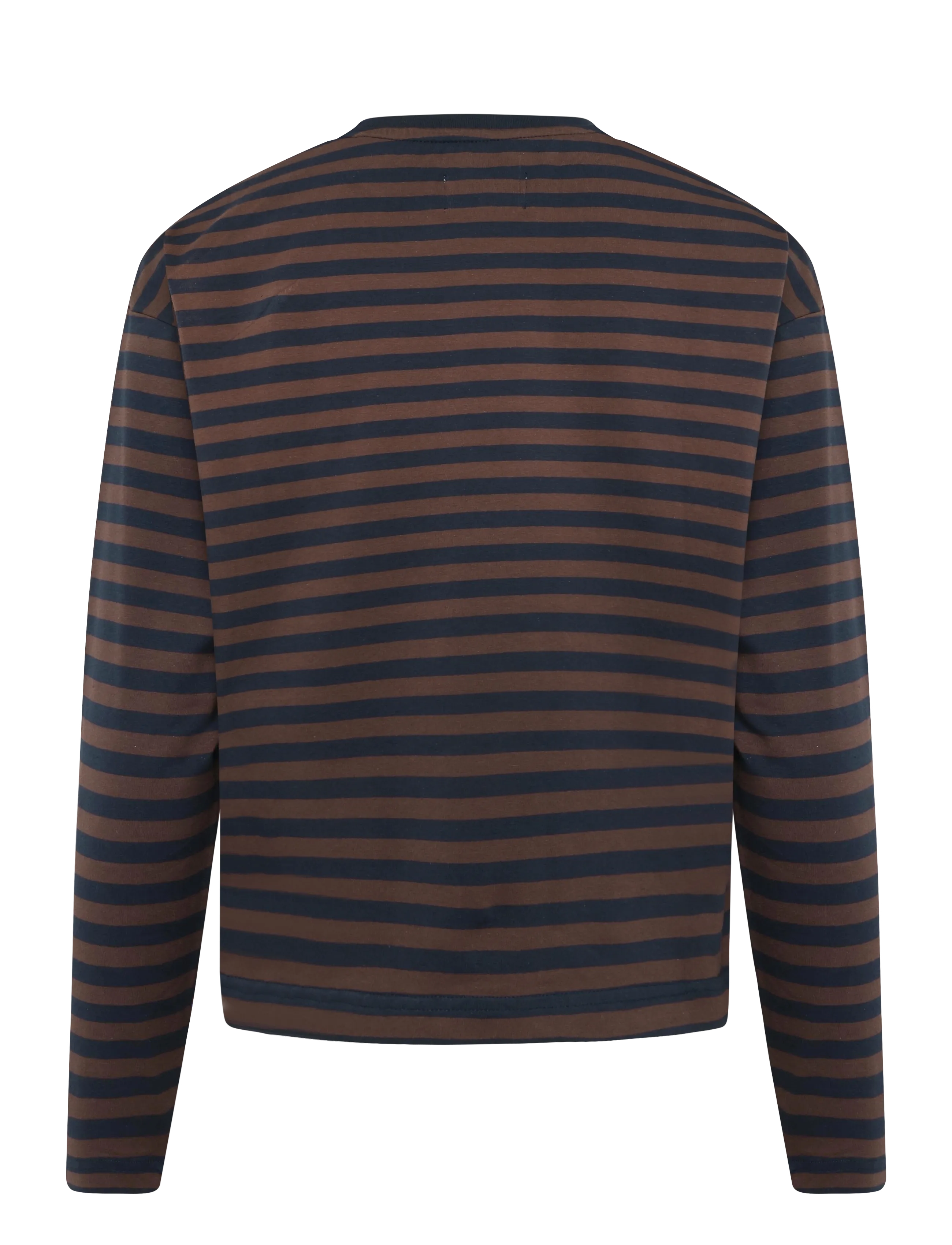 Esme Studios - ESFiona LS O-neck Short T-shirt - t-shirt & tops - dk. sapphire/ chocolate fondant str - 1