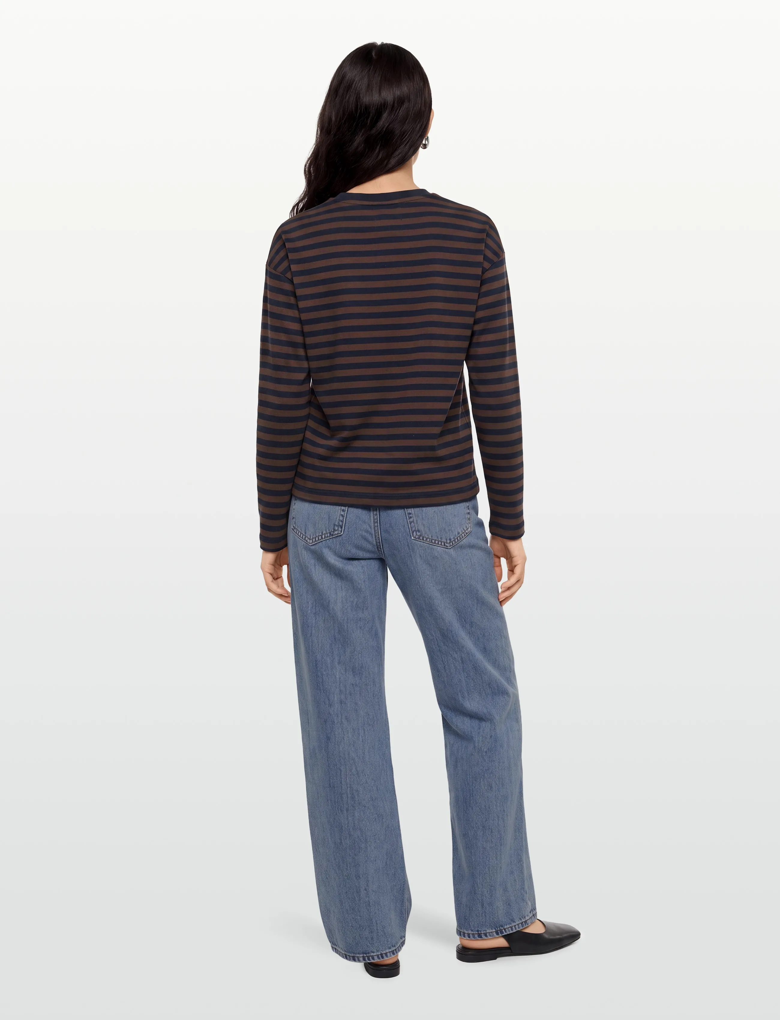 Esme Studios - ESFiona LS O-neck Short T-shirt - t-shirts & tops - dk. sapphire/ chocolate fondant str - 4