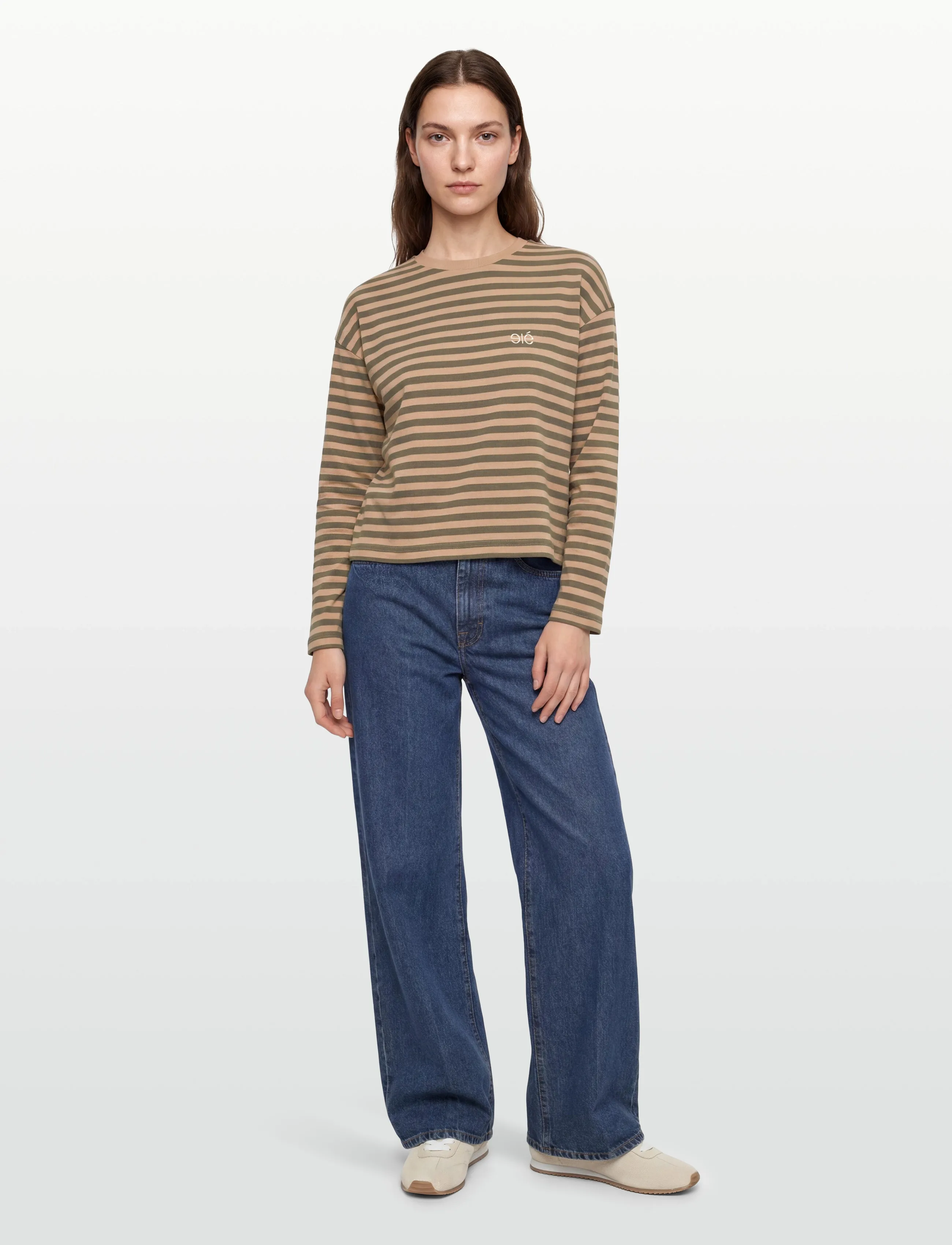 Esme Studios - ESFiona LS O-neck Short T-shirt - laveste priser - tannin/ grape leaf stripe - 0