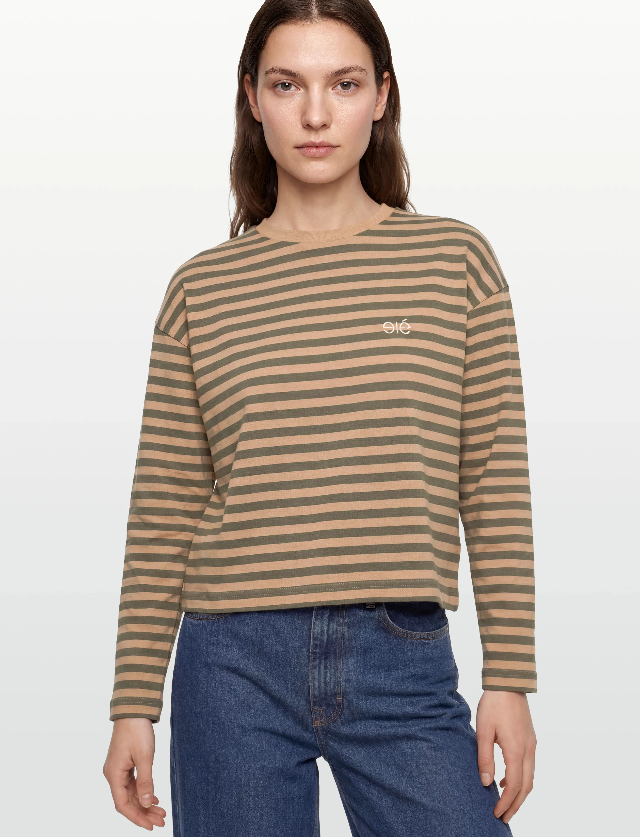 Esme Studios - ESFiona LS O-neck Short T-shirt - laveste priser - tannin/ grape leaf stripe - 3