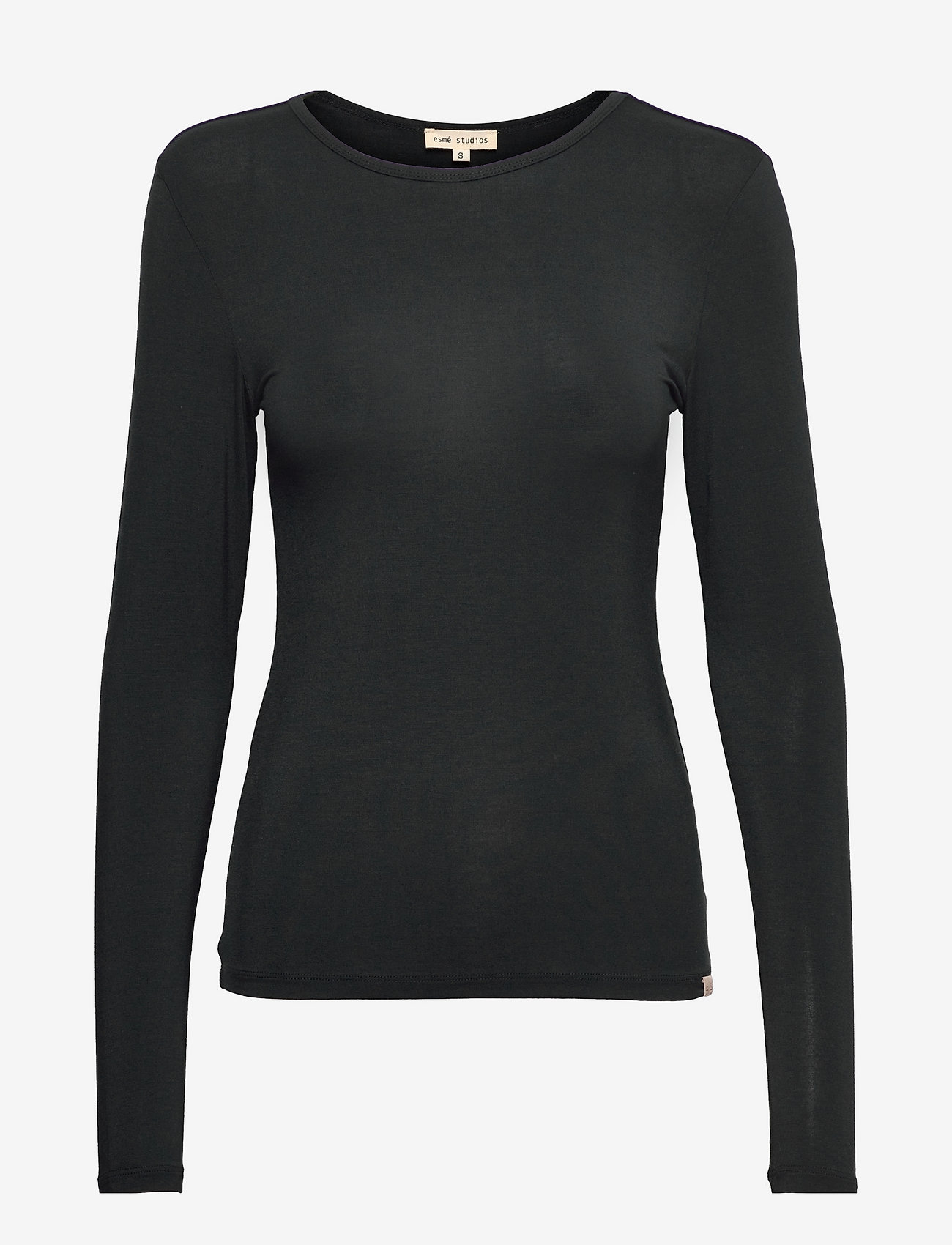 Esme Studios - ESPenelope LS O-neck Slim T-shirt - t-shirt & tops - black - 0