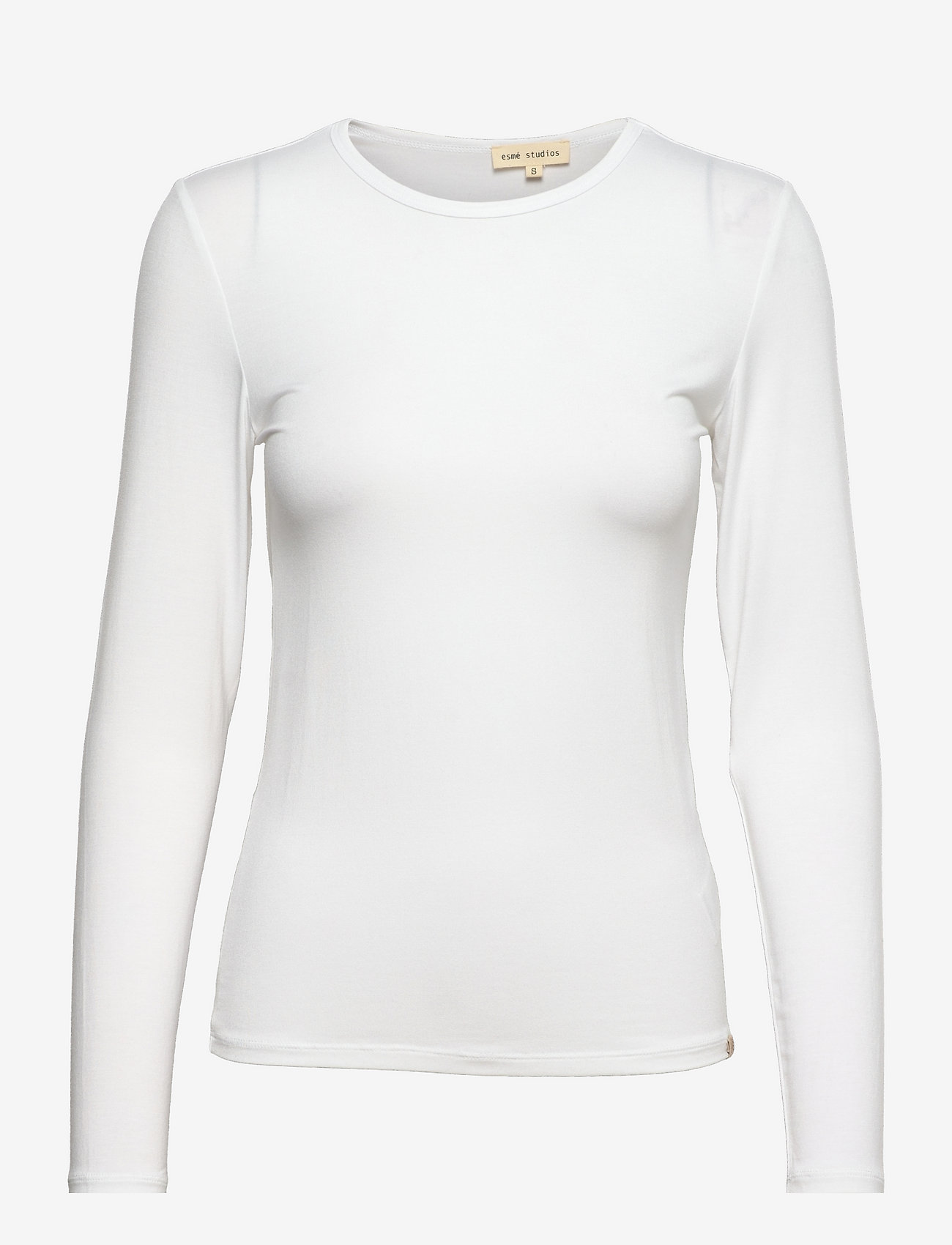 Esme Studios - ESPenelope LS O-neck Slim T-shirt - topi ar garām piedurknēm - white - 0