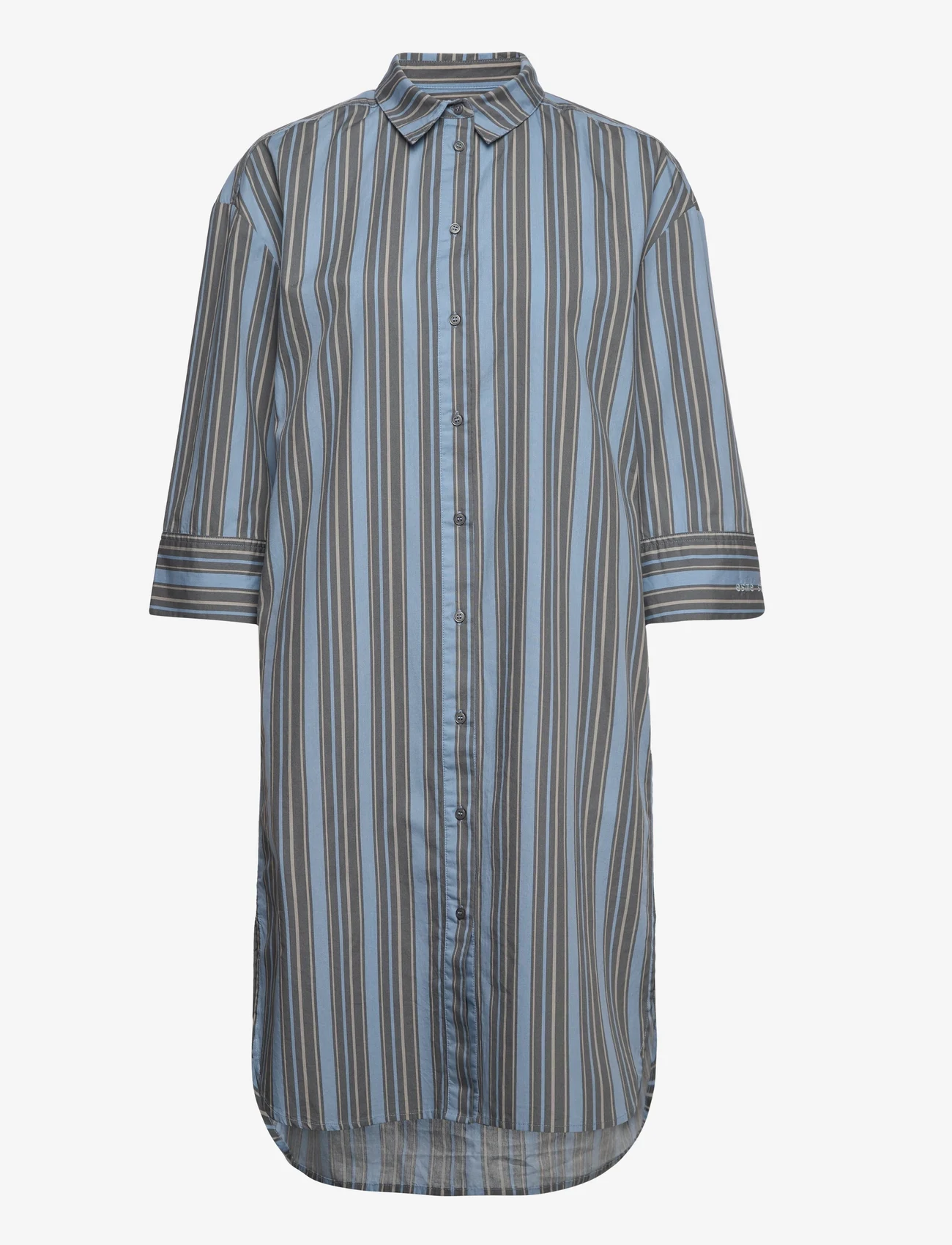Esme Studios - ESMabel 3/4 Loose Shirt Dress Printed - särkkleidid - ashley blue stripe comb. - 0