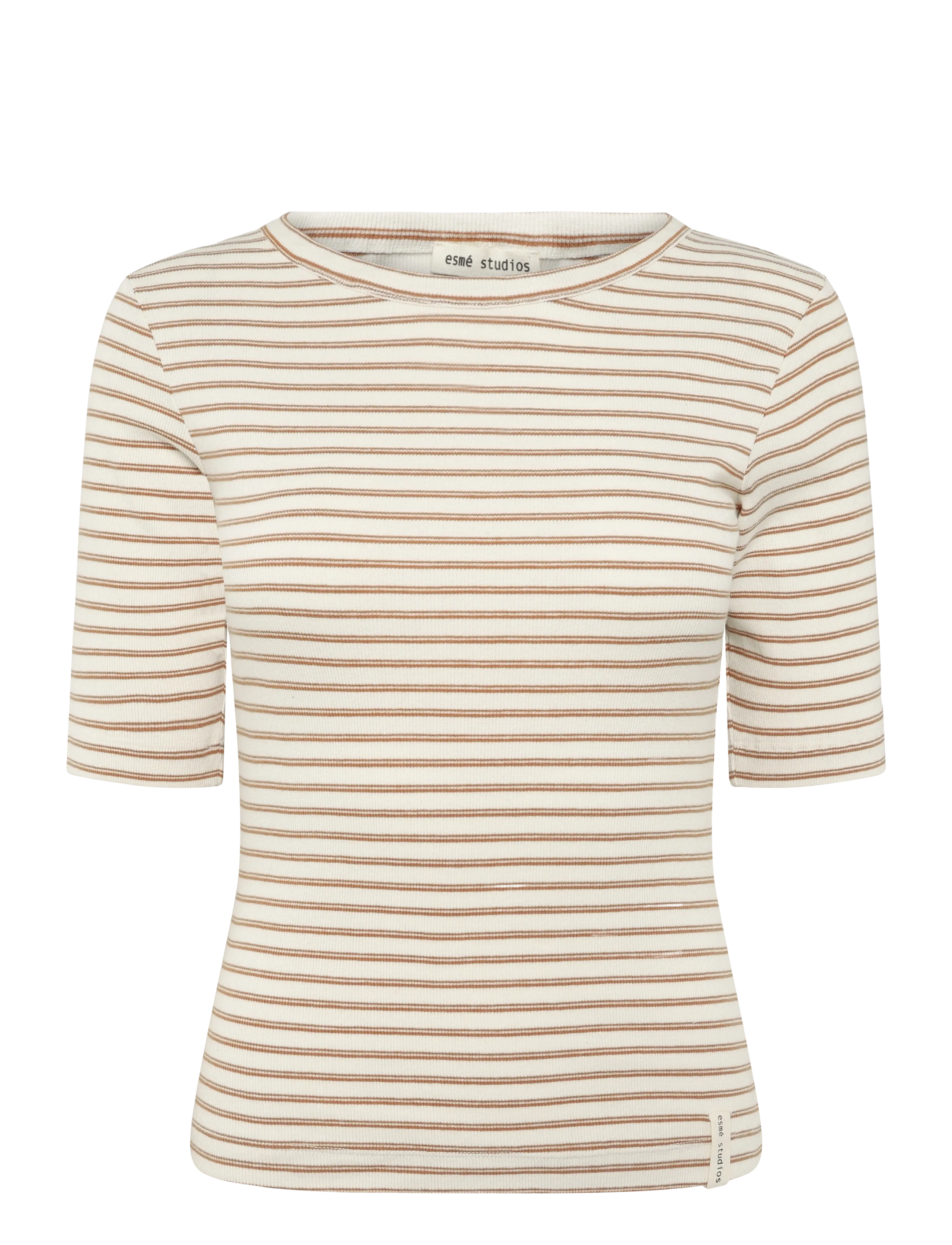Esme Studios ESBlossom Stripe 2/4 T-shirt GOTS - T-shirts & tops - BROWN STRIPE / cream