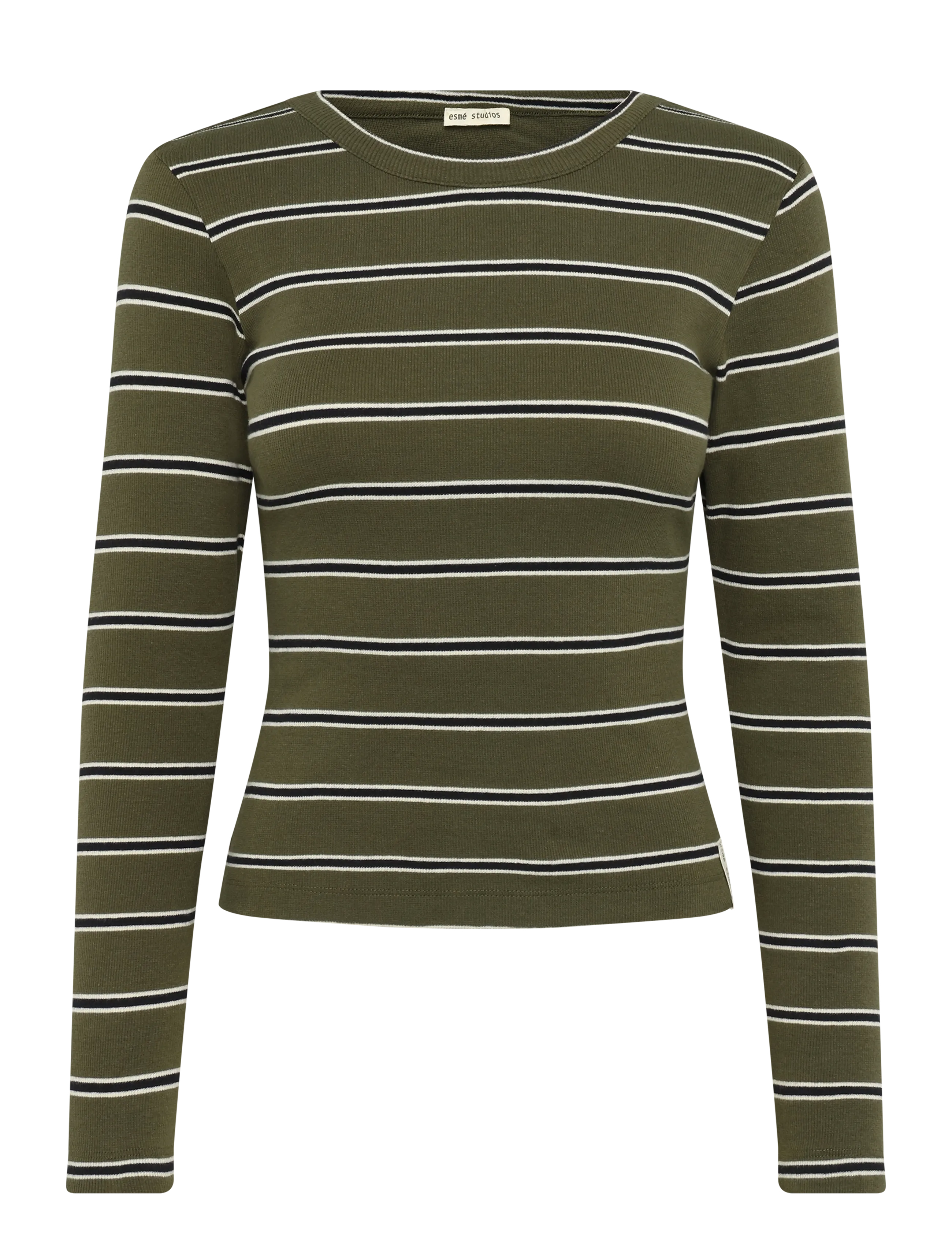 Esme Studios ESBlossom Stripe LS Top GOTS - T-shirts & Toppe - FOREST NIGHT / khaki/green