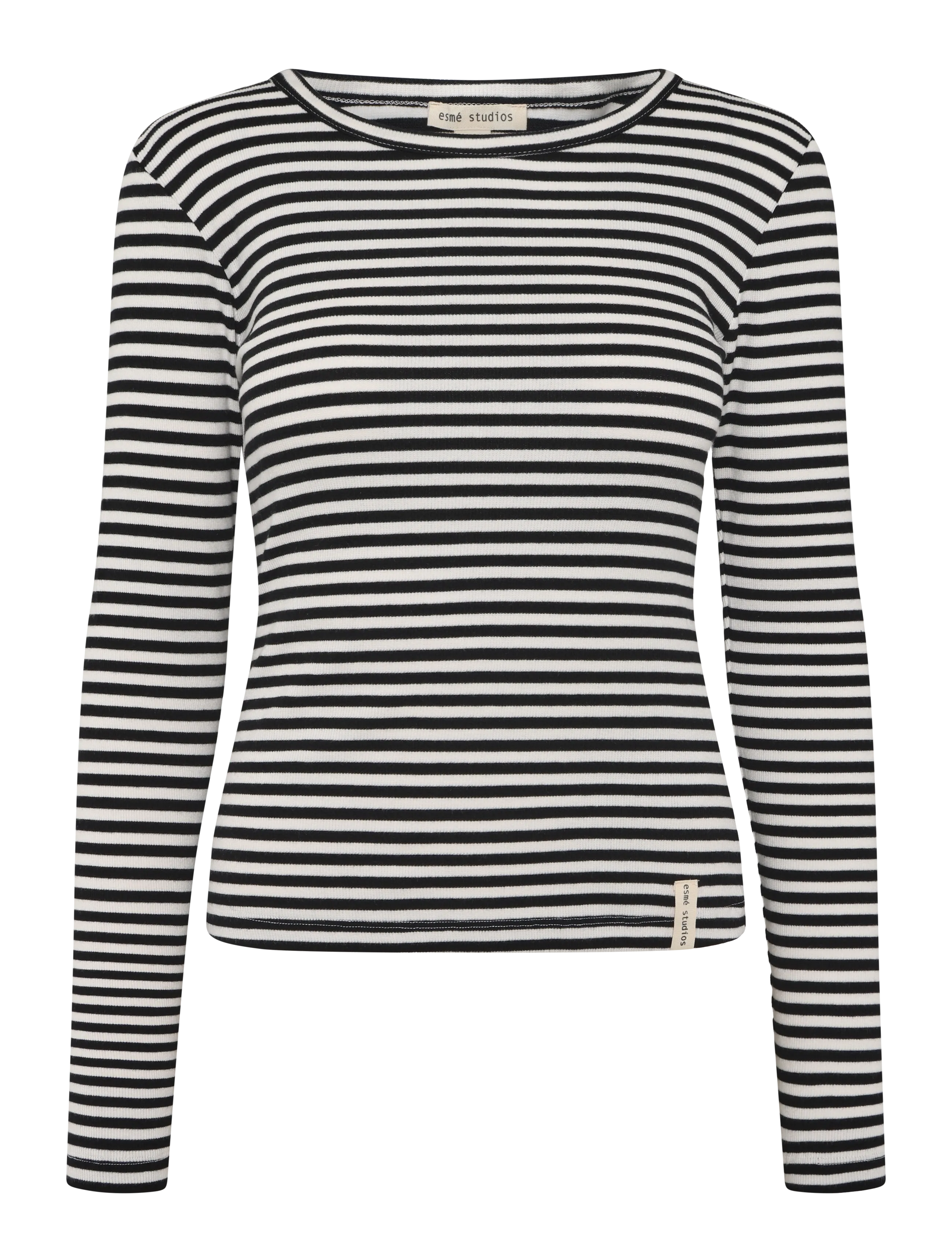 Esme Studios ESBlossom Stripe LS Top GOTS - T-shirts & tops - SNOW WHITE BLACK STRIPE / white