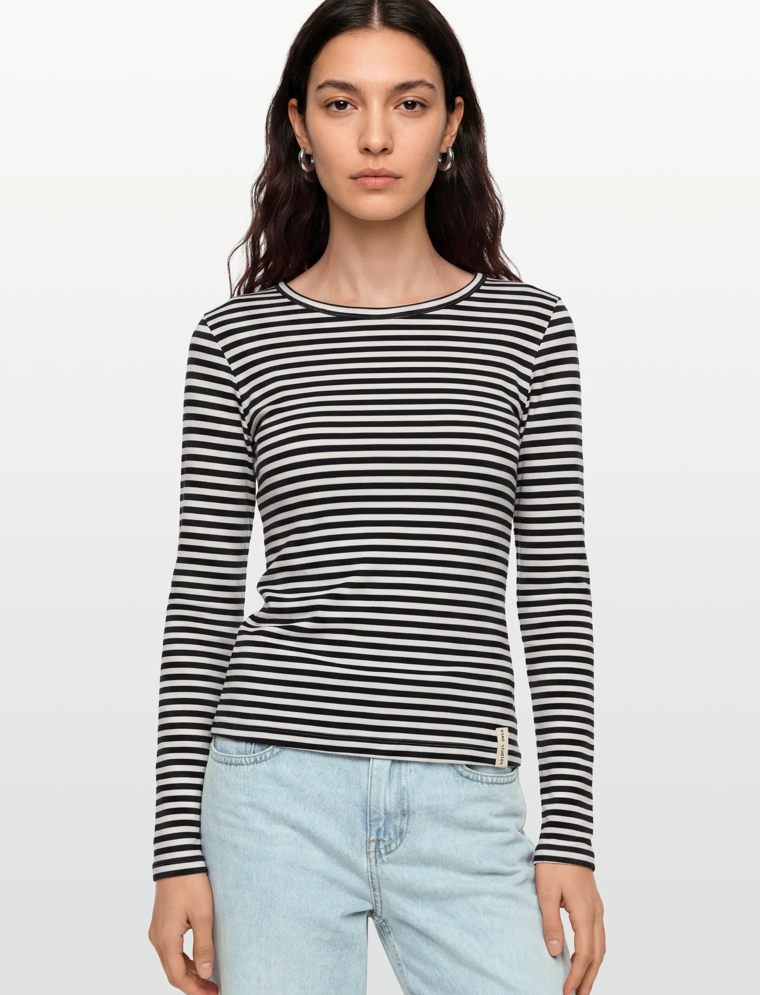 Esme Studios - ESBlossom Stripe LS Top GOTS - t-shirts & tops - snow white black stripe - 3