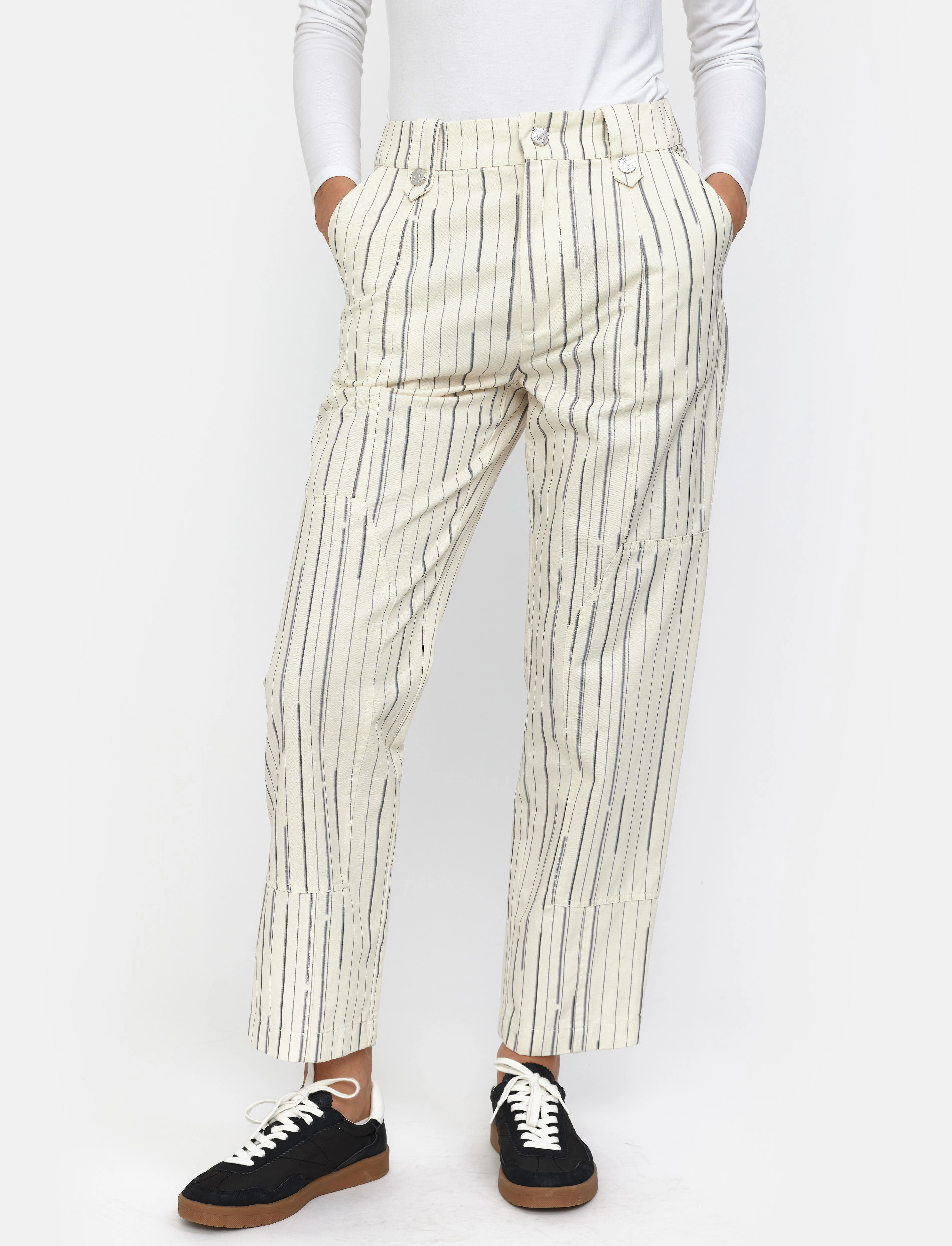 Esme Studios ESFrankie Pants - Tøj - BUTTERCREAM STRIPES / white