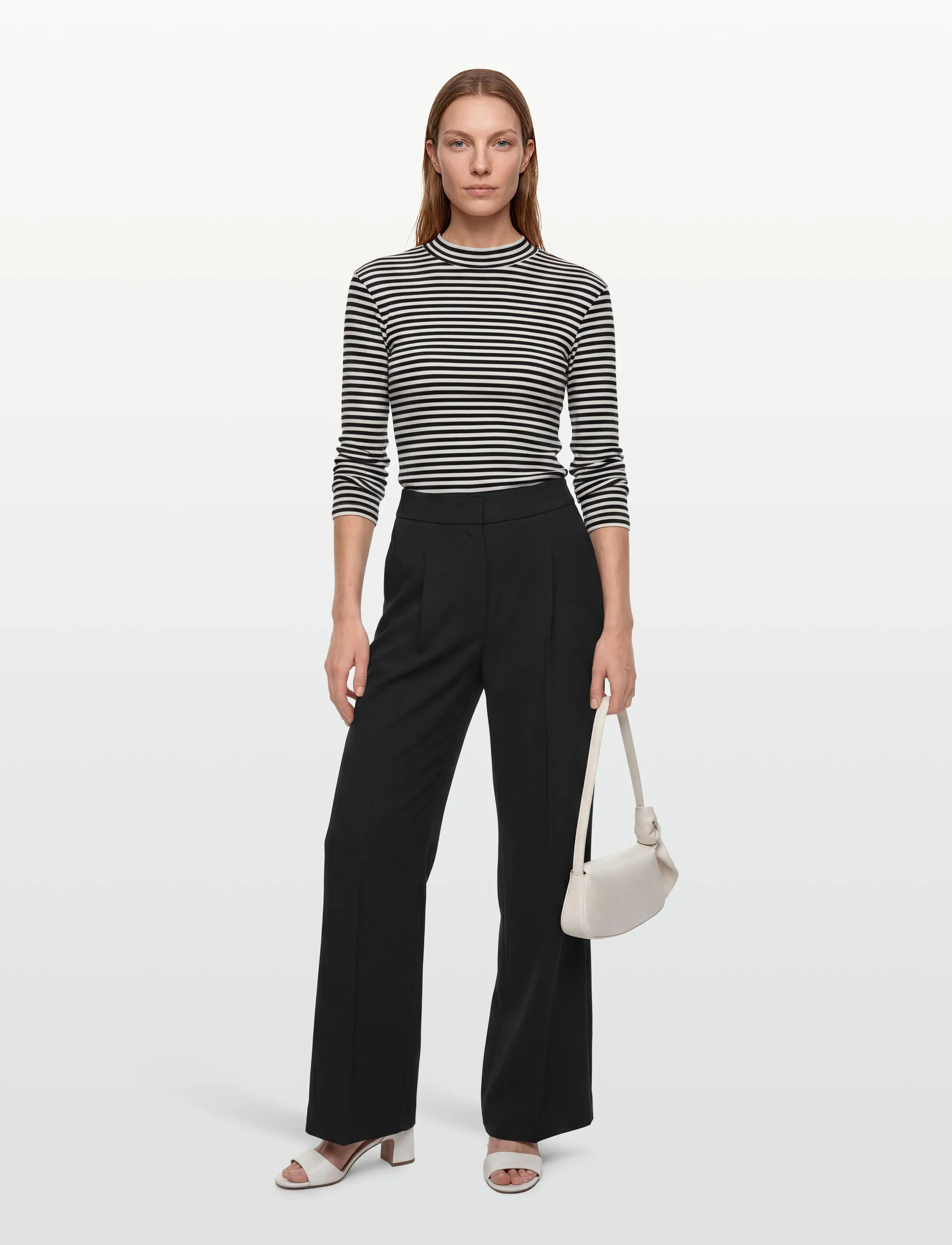 Esme Studios - ESBlossom Stripe LS Turtleneck GOTS - rullekraver - snow white black stripe - 0