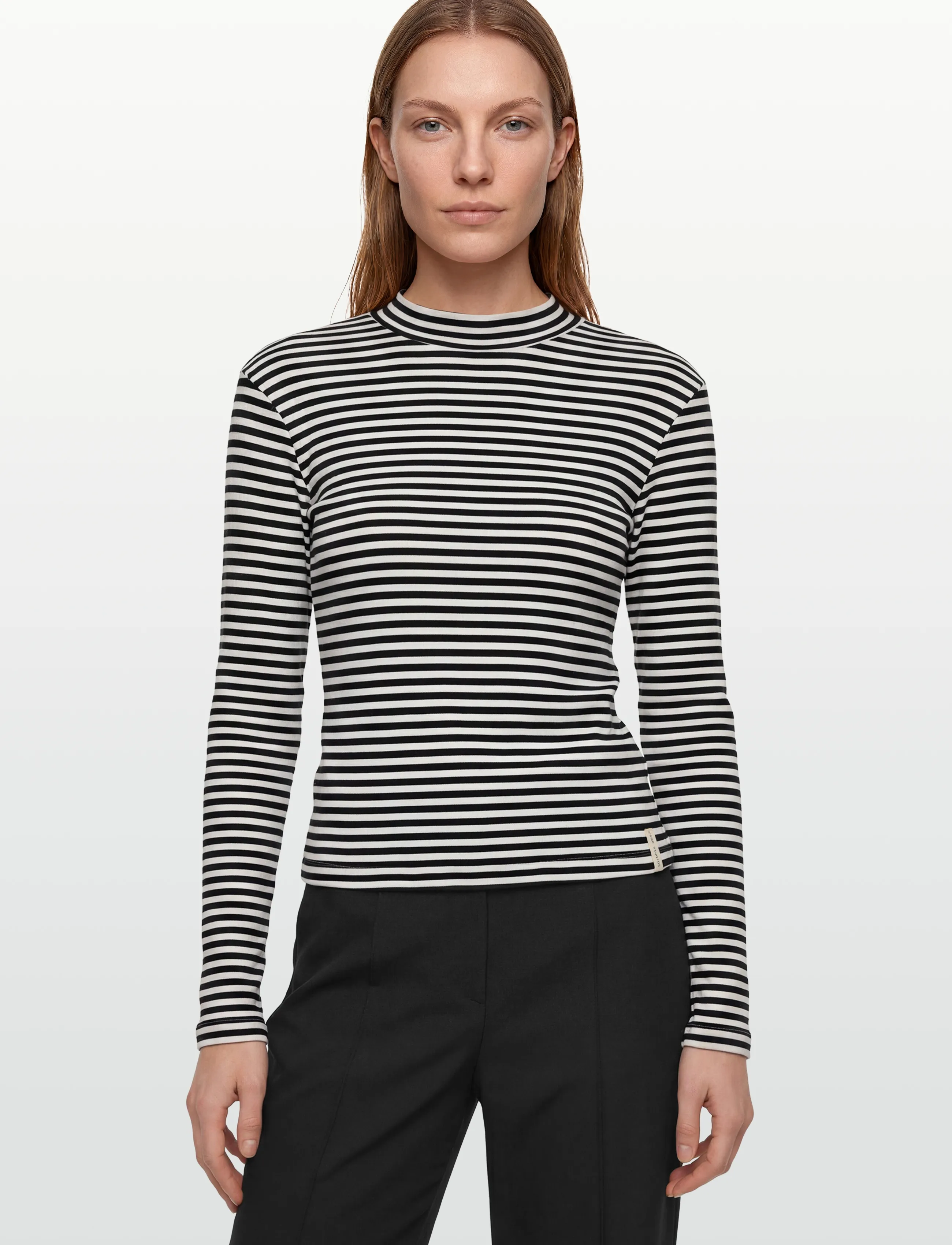 Esme Studios - ESBlossom Stripe LS Turtleneck GOTS - rullekraver - snow white black stripe - 3