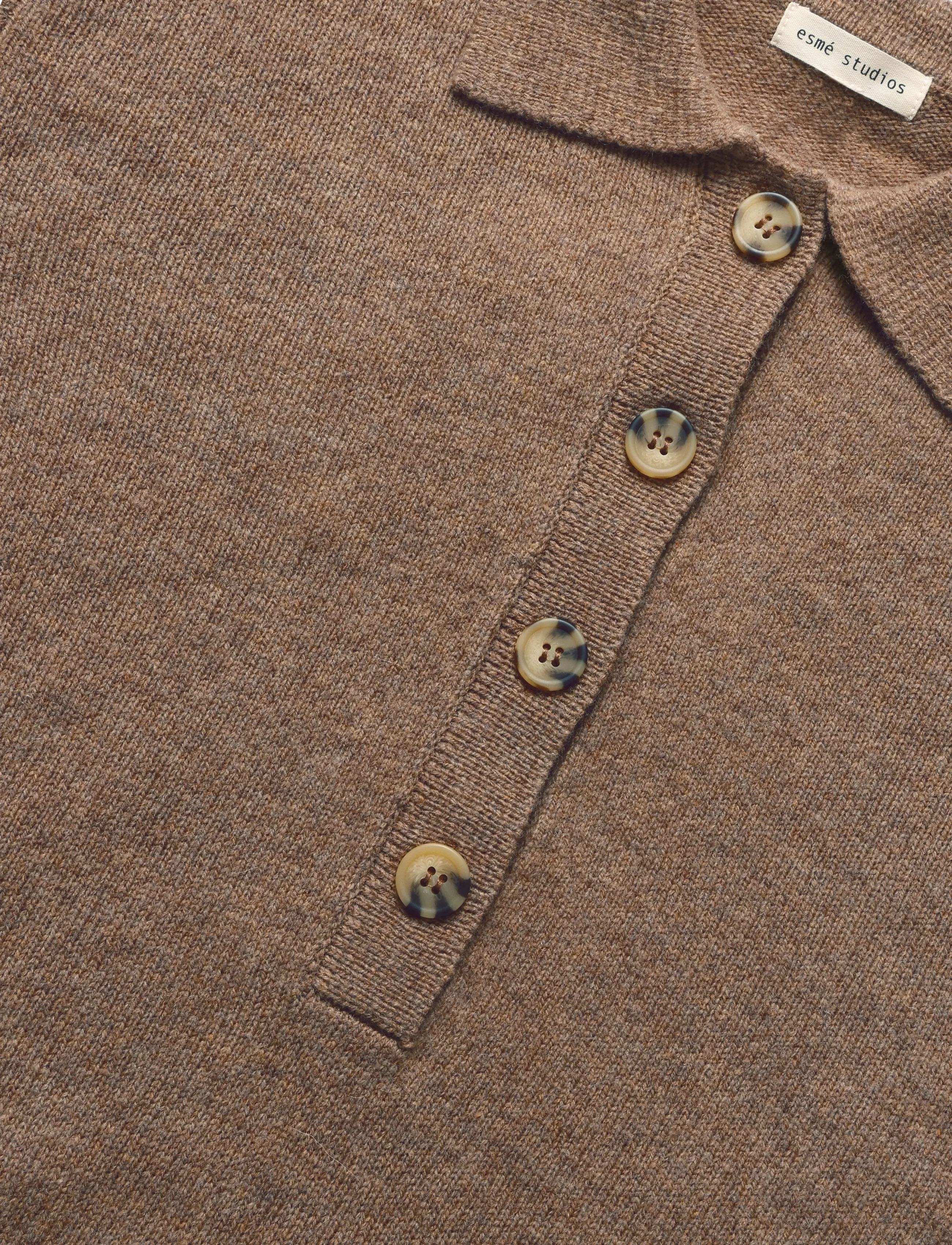Esme Studios - ESJutta Knit Polo - långärmade toppar - brown - 2