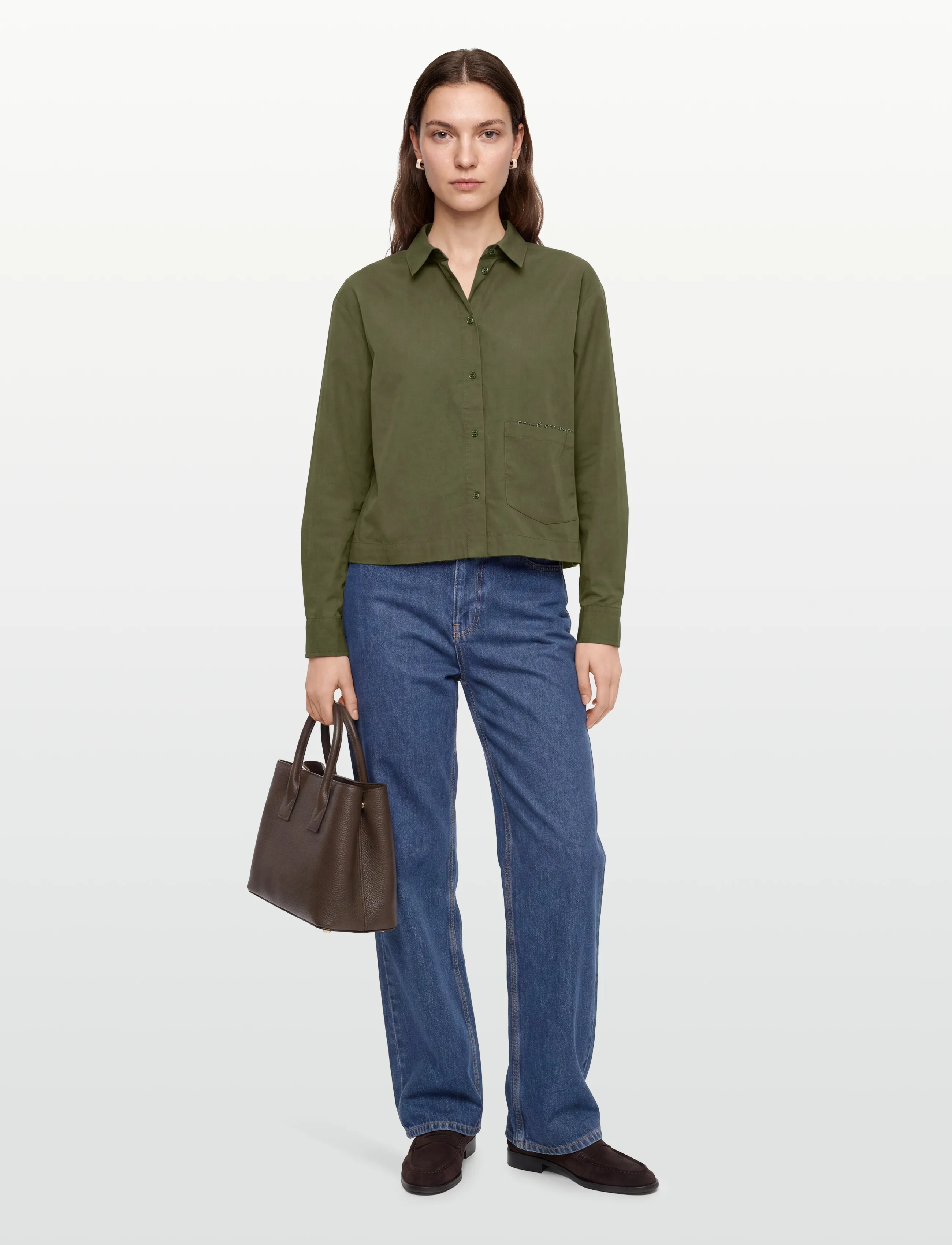 Esme Studios - ESAmira Cropped Shirt - langermede skjorter - winter moss - 0