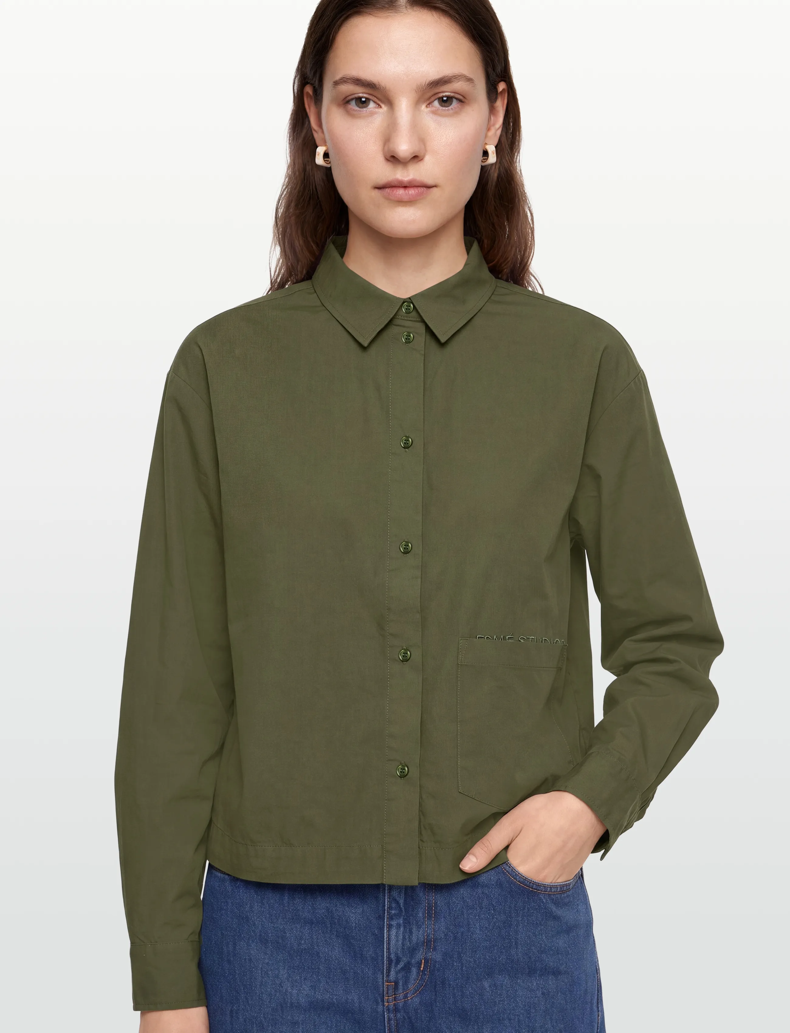 Esme Studios - ESAmira Cropped Shirt - langermede skjorter - winter moss - 3
