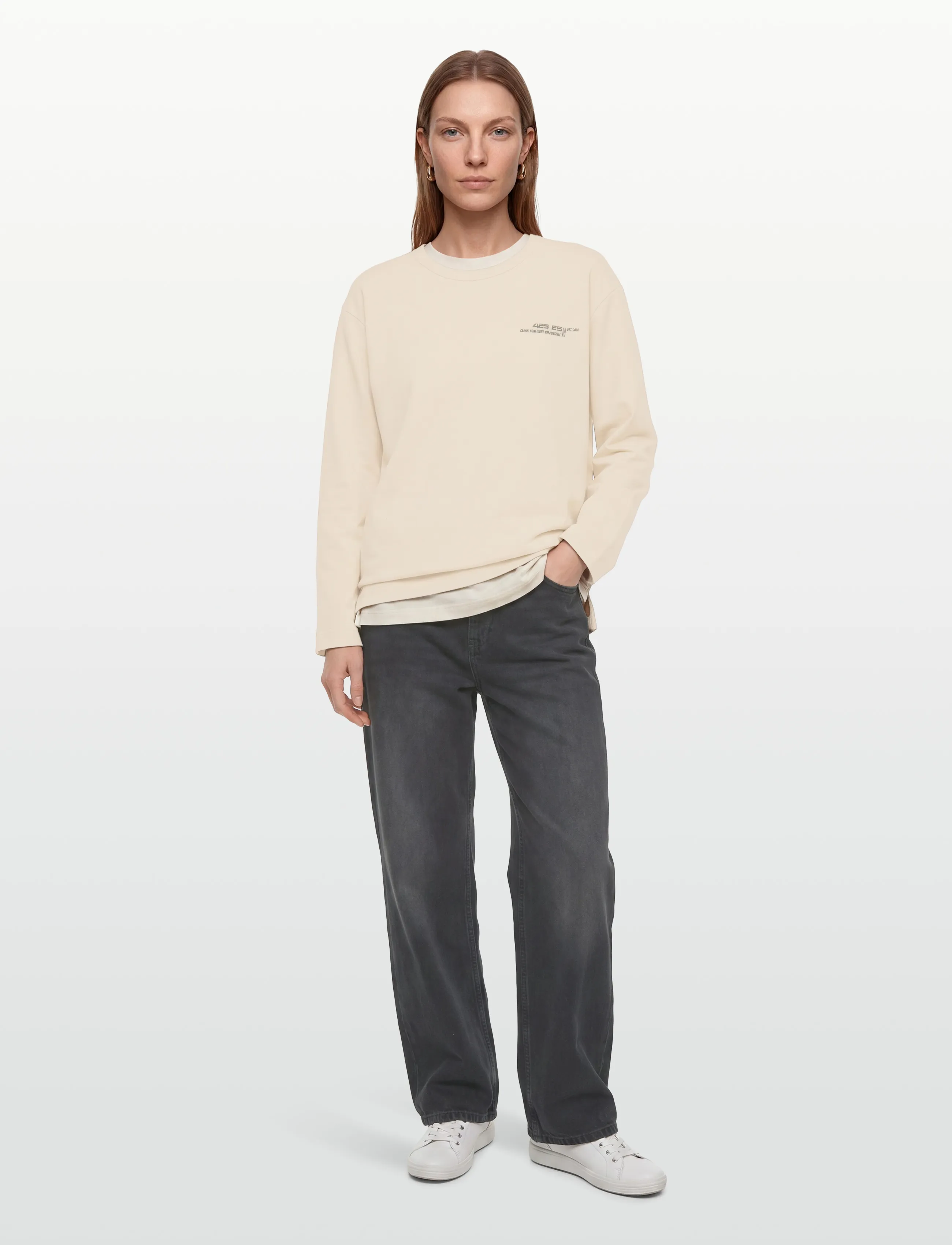 Esme Studios - ESDora LS Boxy T-shirt GOTS - long-sleeved tops - white sand - 0