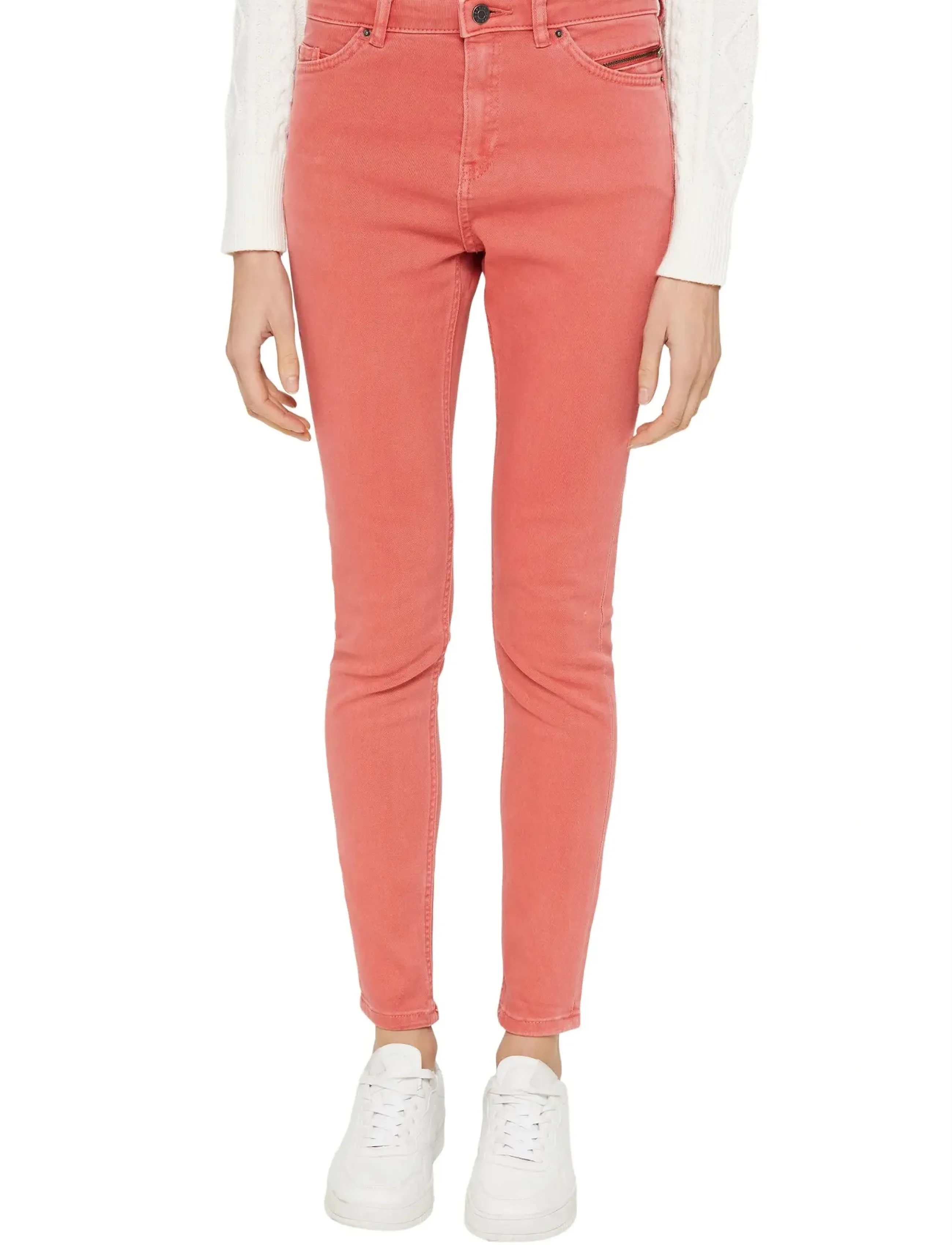 Esprit Casual - Stretch trousers with zip detail - slim jeans - coral - 2