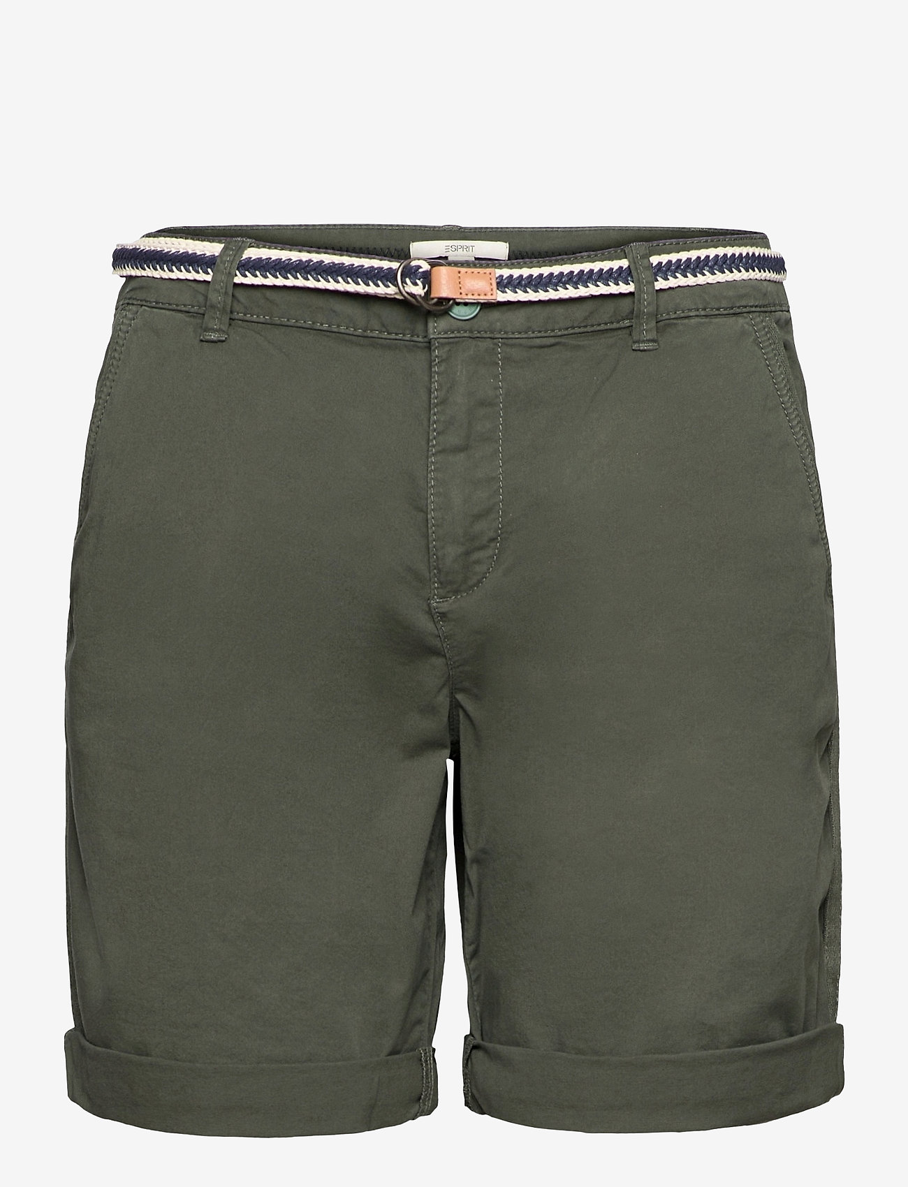 Esprit Casual - Stretch cotton Bermudas with a belt - khaki green - 0