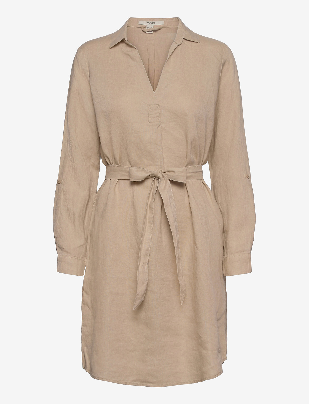 Esprit Casual - Made of linen: shirt dress with a belt - sand - 0