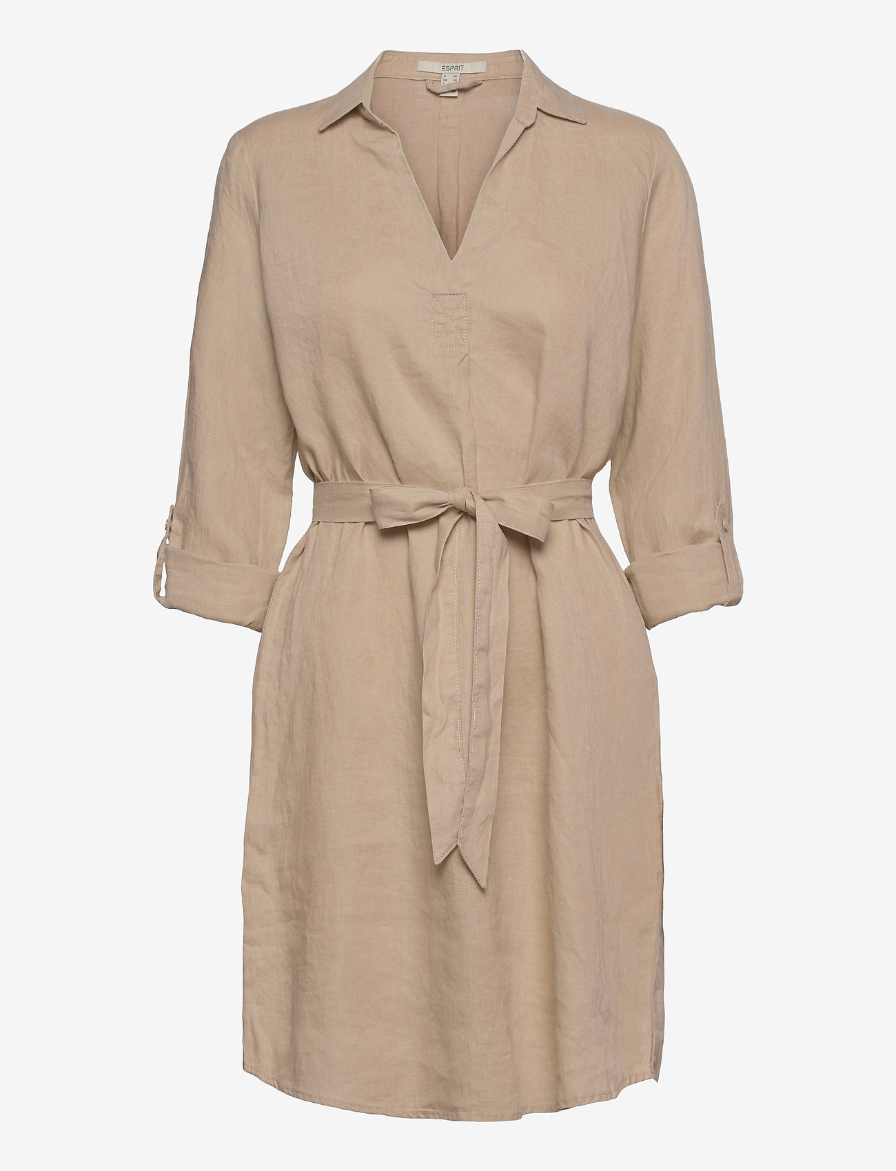 Esprit Casual - Made of linen: shirt dress with a belt - sand - 2