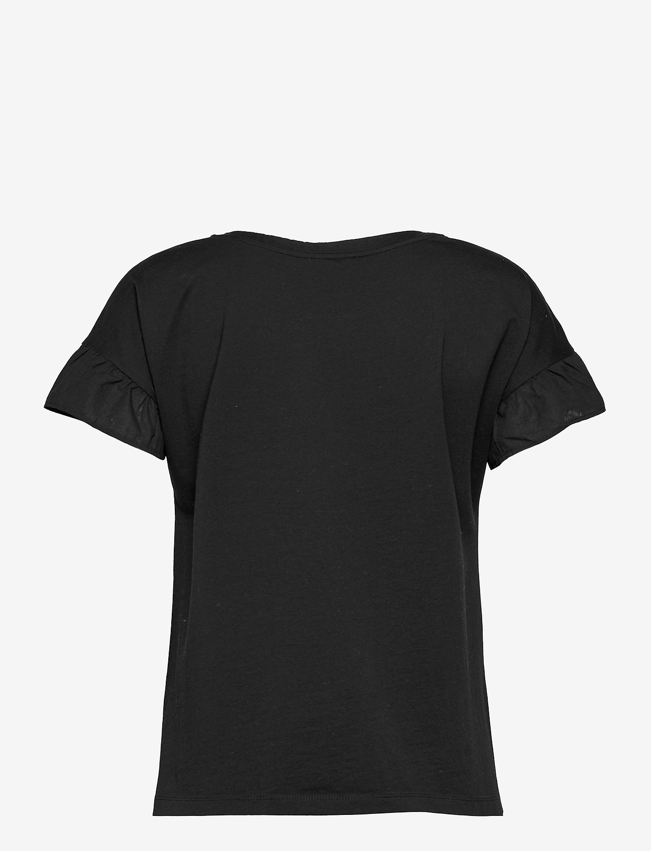 Esprit Casual - T-shirt with flounce sleeves, organic cotton - black - 1