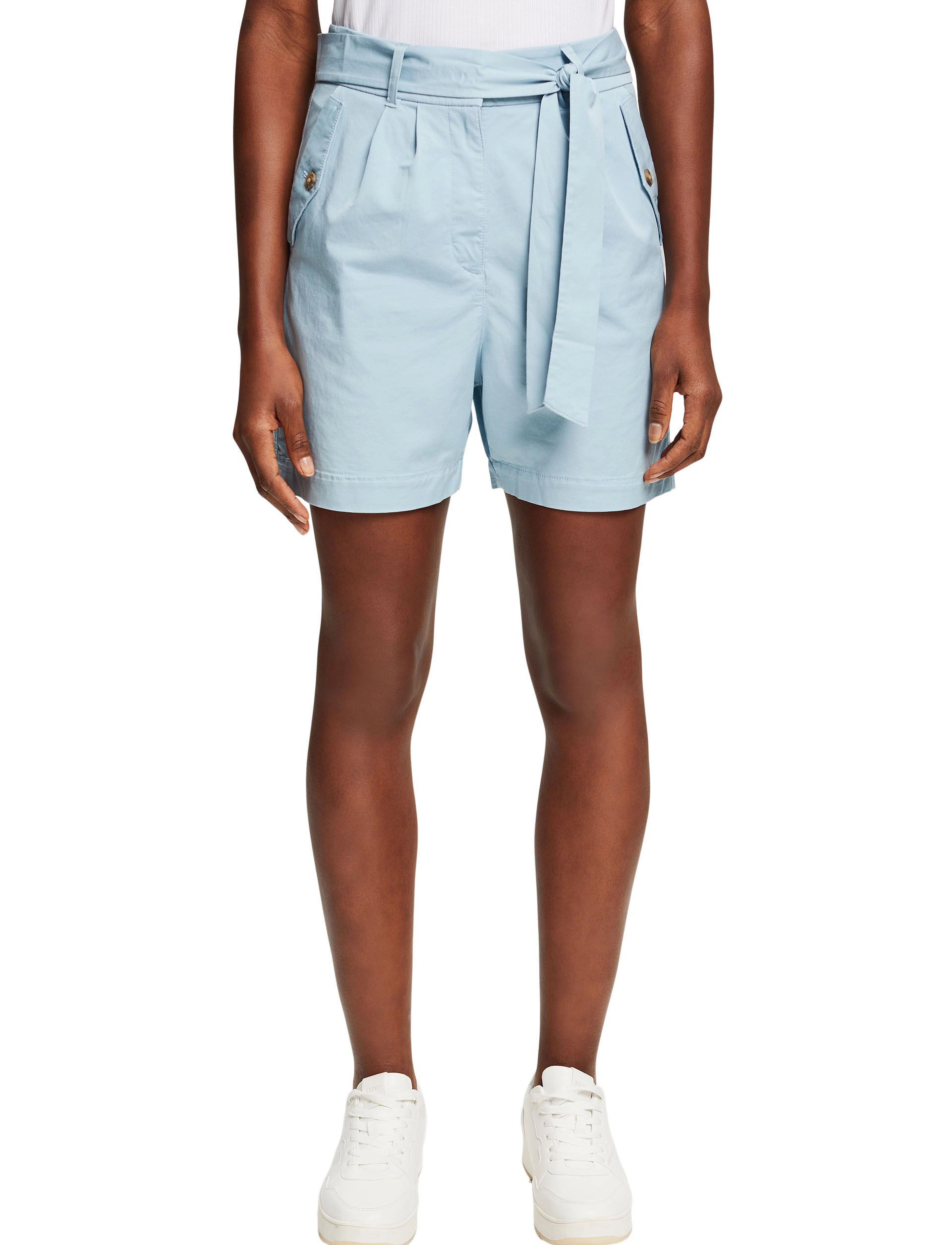 Esprit Casual - Shorts with a tie-around belt, LENZING™ ECOVERO™ - grey blue - 2