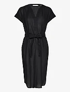 Crinkled midi dress with belt - BLACK 4