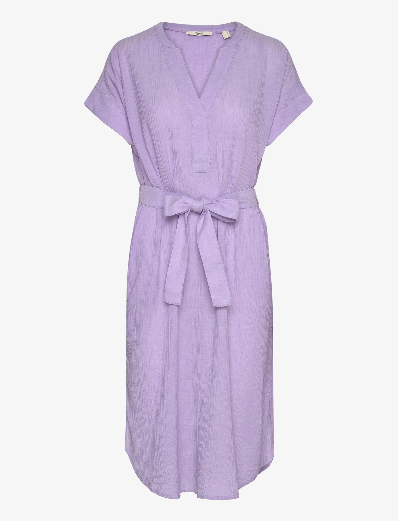Esprit Casual - Crinkled midi dress with belt - shirt dresses - purple - 0