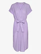 Crinkled midi dress with belt - PURPLE
