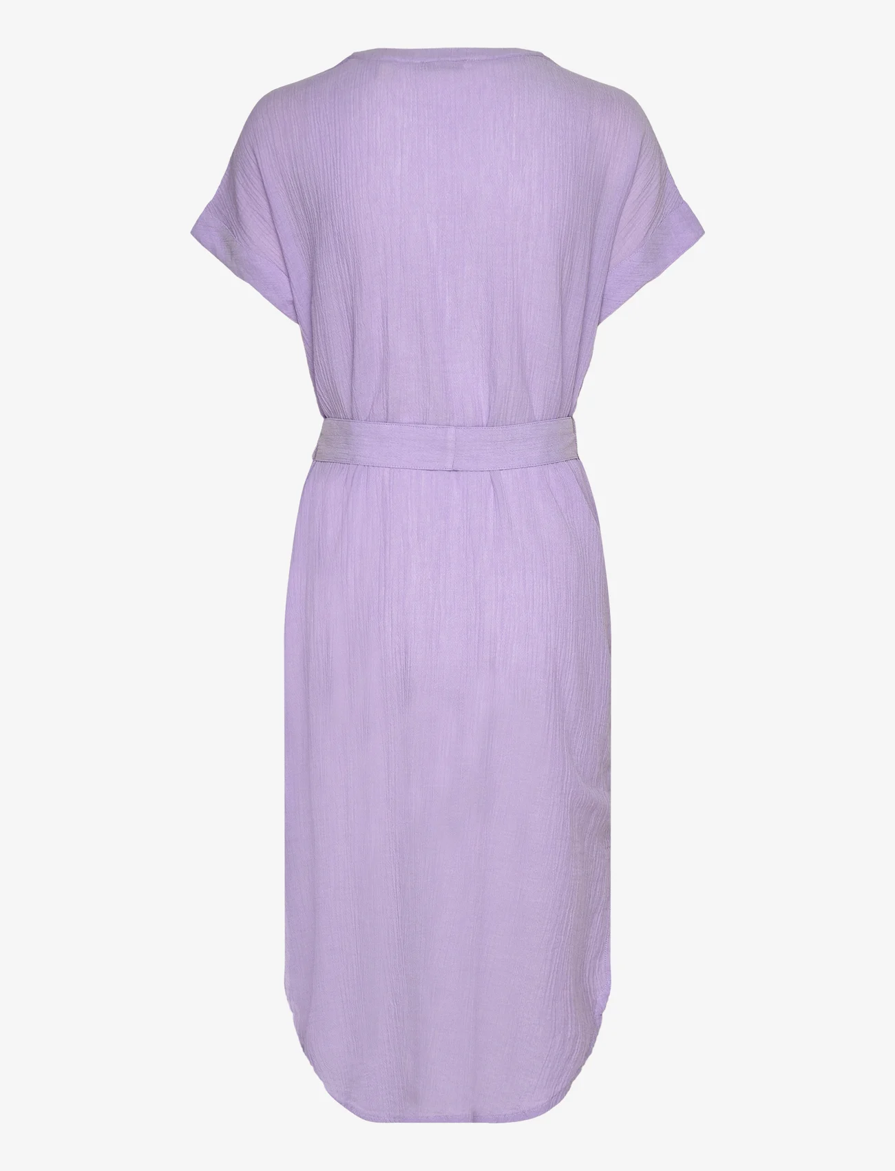 Esprit Casual - Crinkled midi dress with belt - sukienki koszulowe - purple - 1