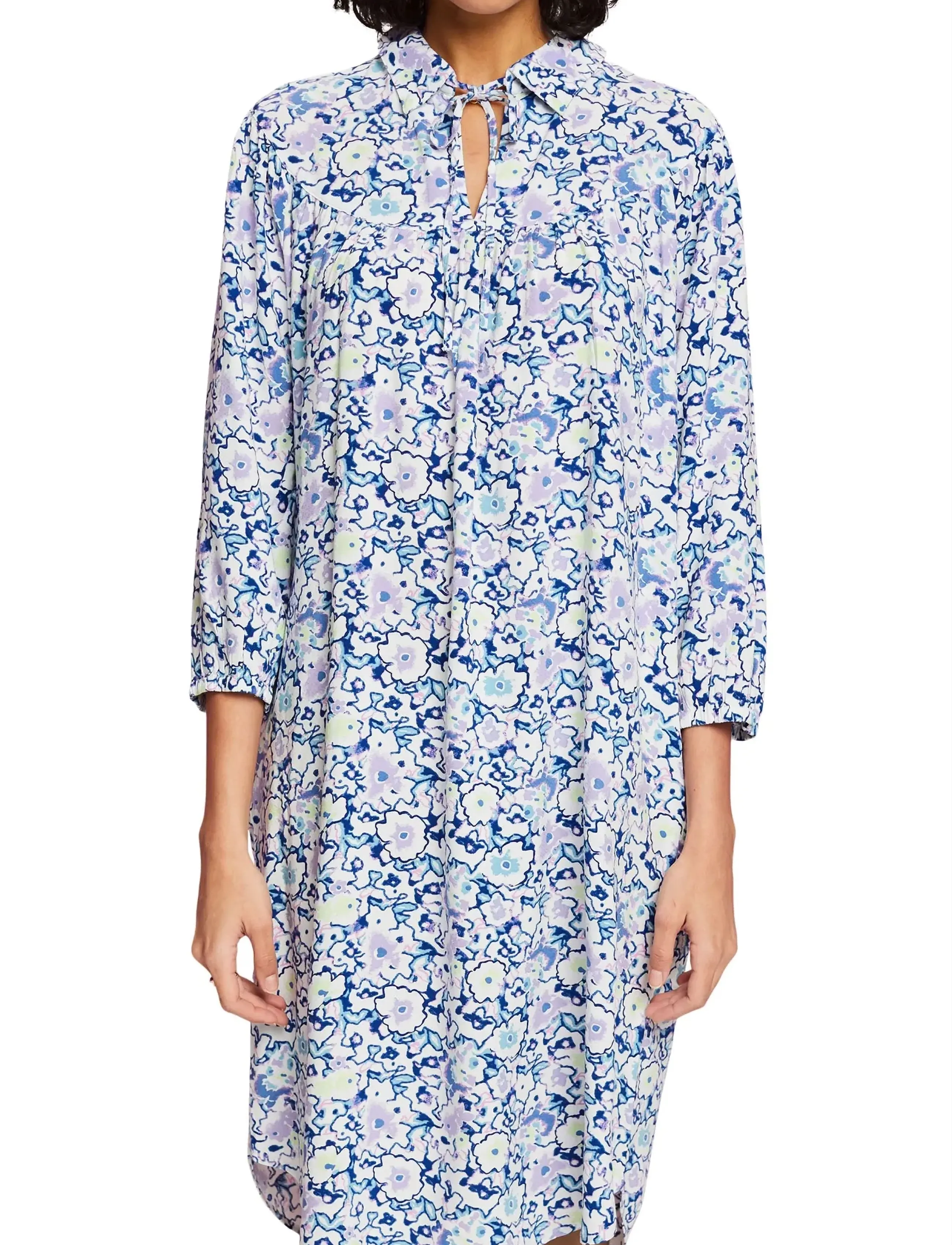 Esprit Casual - Viscose midi dress with all-over print - skjortekjoler - white 4 - 2