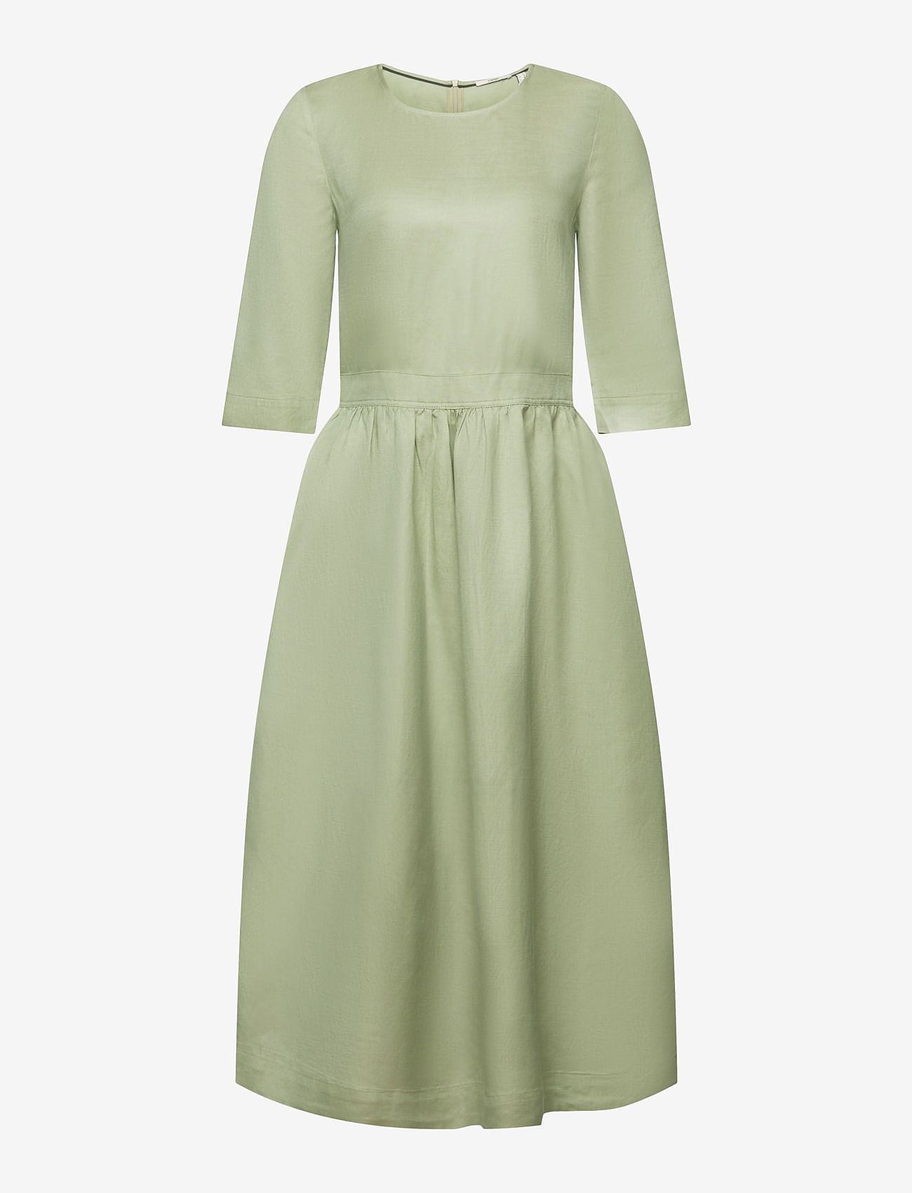 Esprit Casual - Blended linen and viscose woven midi dress - sukienki do kolan i midi - light khaki - 0
