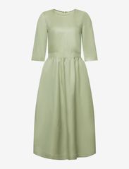 Blended linen and viscose woven midi dress - LIGHT KHAKI