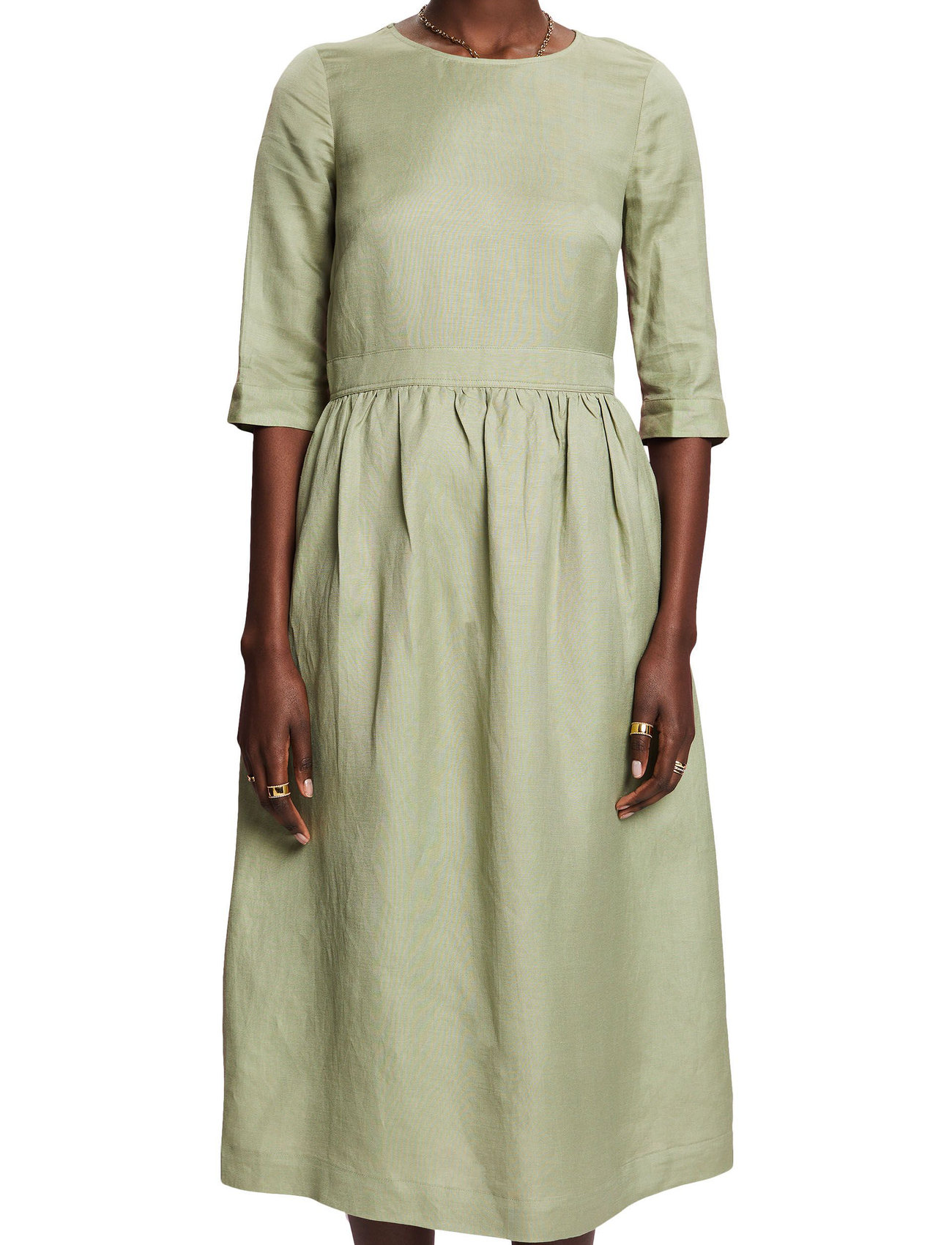 Esprit Casual - Blended linen and viscose woven midi dress - midi dresses - light khaki - 1