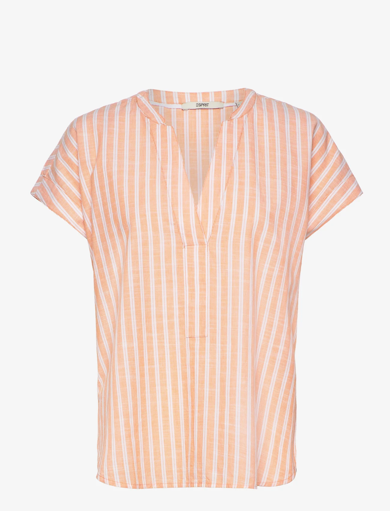 Esprit Casual - Striped cotton blouse - short-sleeved blouses - orange 3 - 0