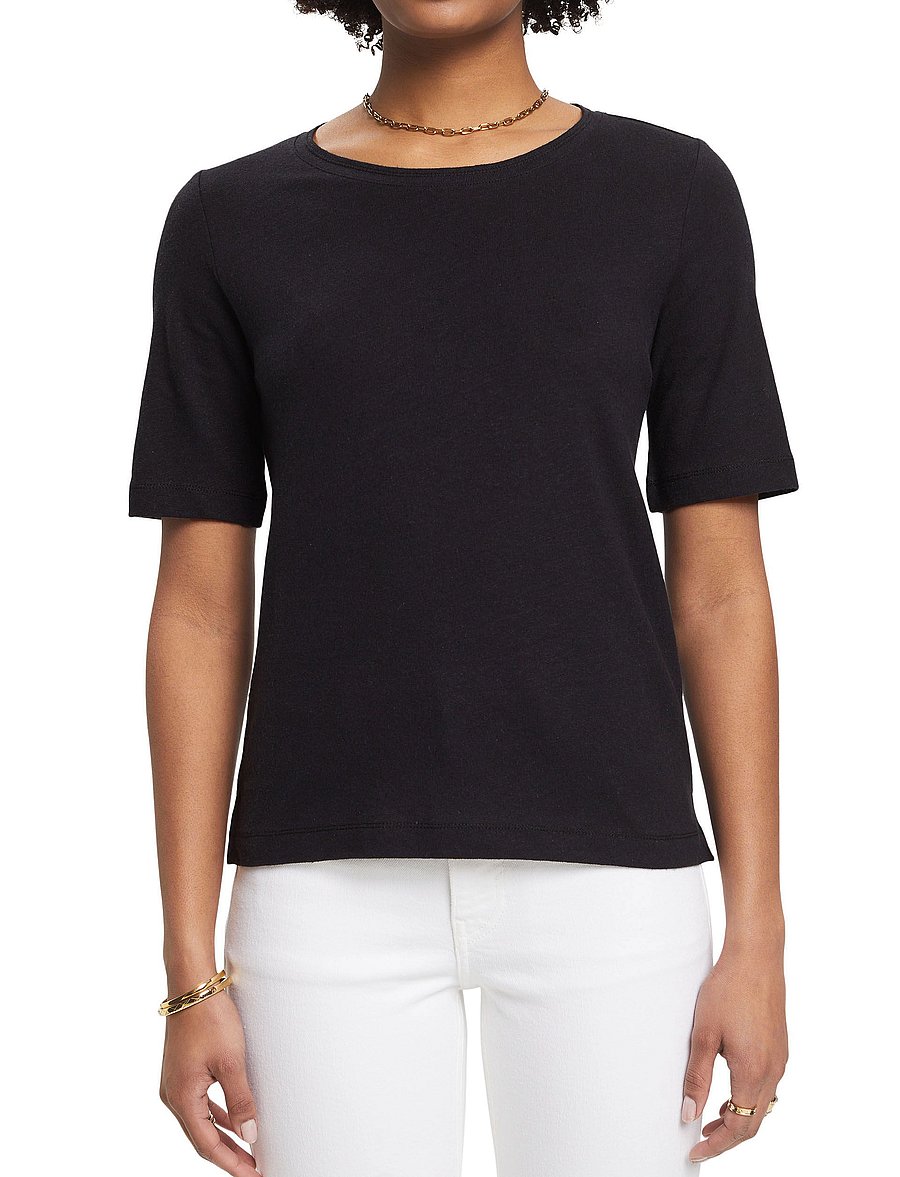 Esprit Casual - Linen blend t-shirt - rudens drabužiai - black - 0
